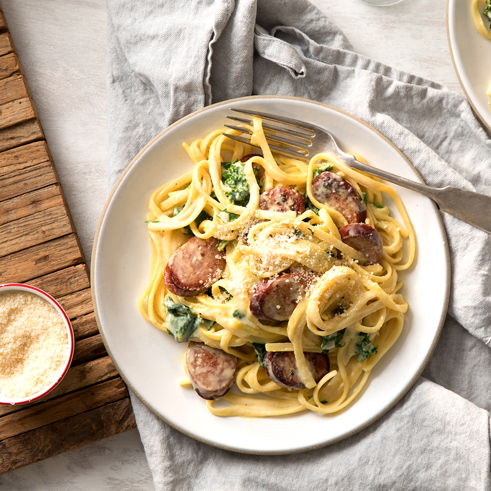 Linguine with Hillshire Farm® Smoked Sausage and Greens