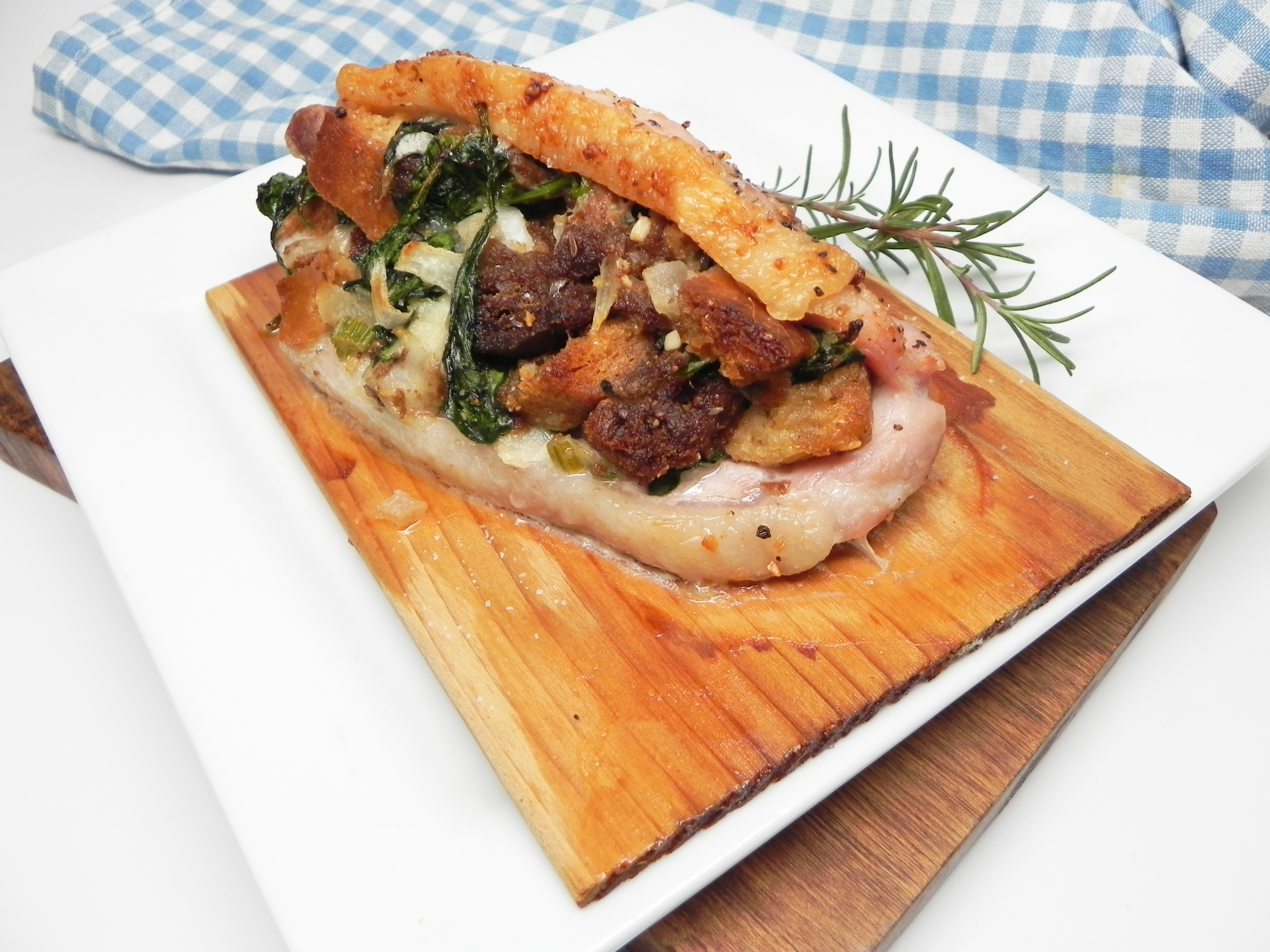 Maple Plank-Grilled Italian Stuffed Pork Chops