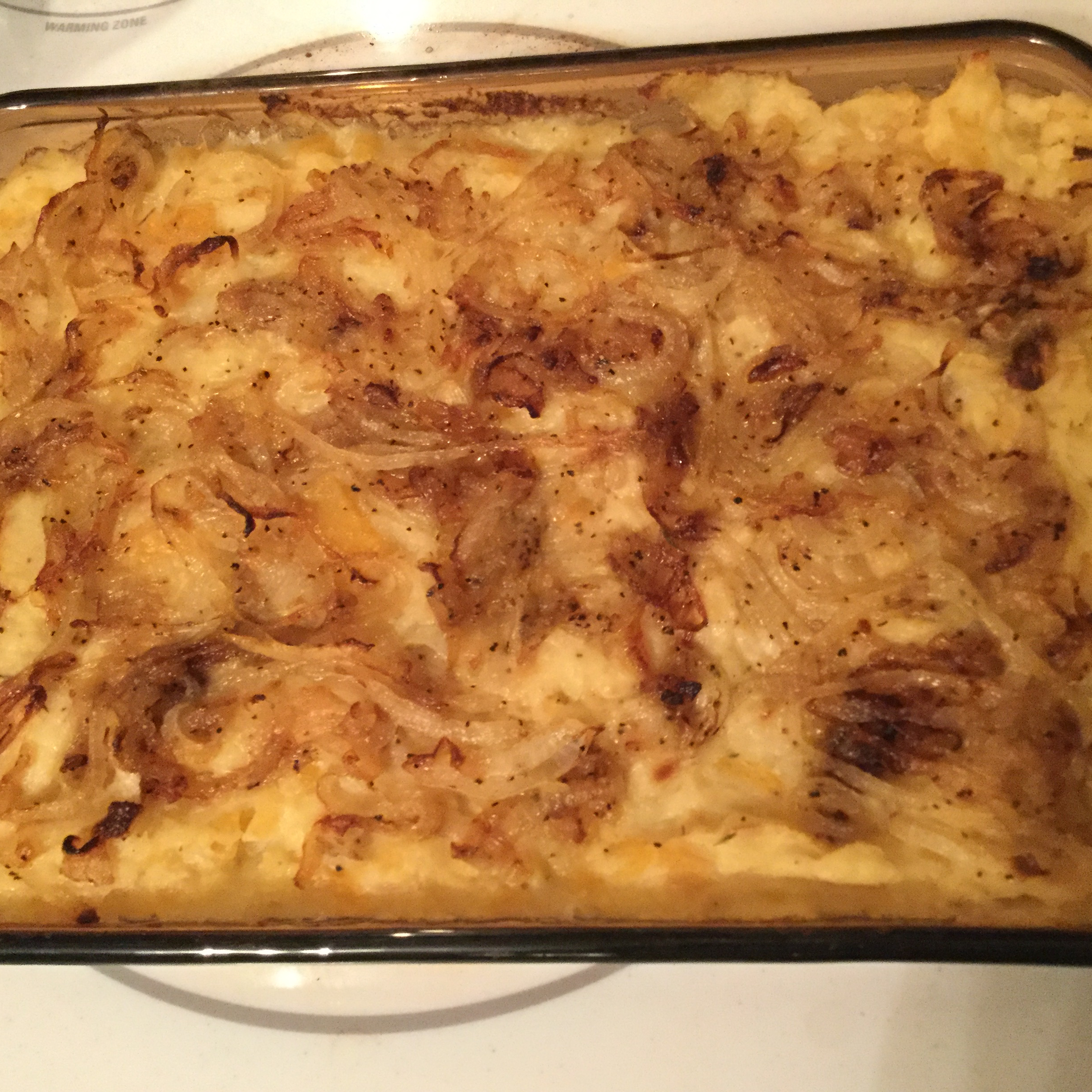 Mashed Root Vegetable Casserole with Caramelized Onions