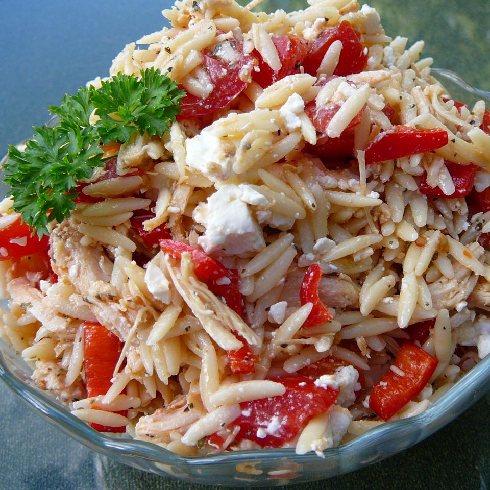 Mediterranean Chicken and Orzo Salad In Red Pepper Cups