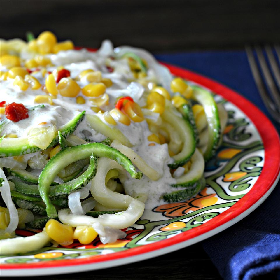 Mexican Squoodles with Creamy Fire-Roasted Green Chile Sauce