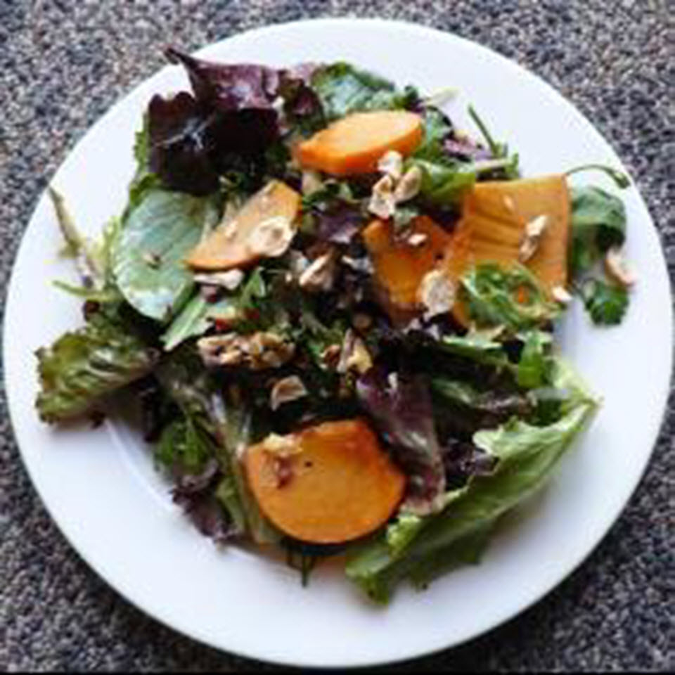 Mixed Greens with Hazelnuts and Persimmons