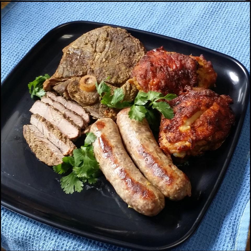 Mixed Grill of Sausage, Chicken and Lamb With Tandoori Flavorings
