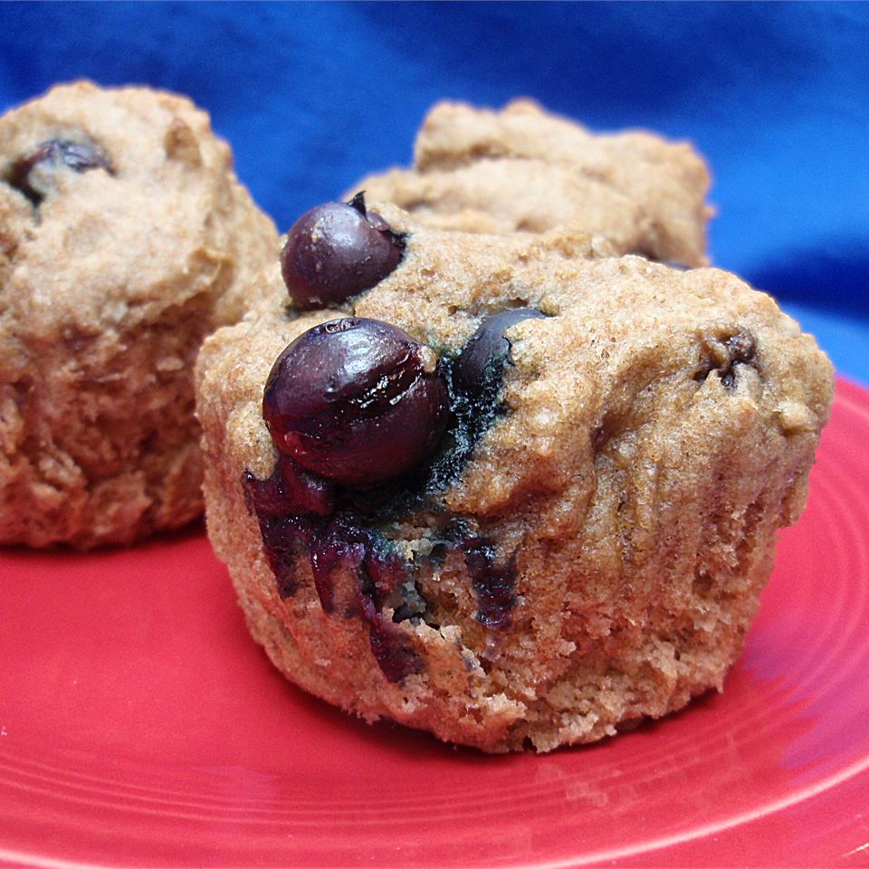 No-Sugar-Added Blueberry and Banana Wheat Muffins