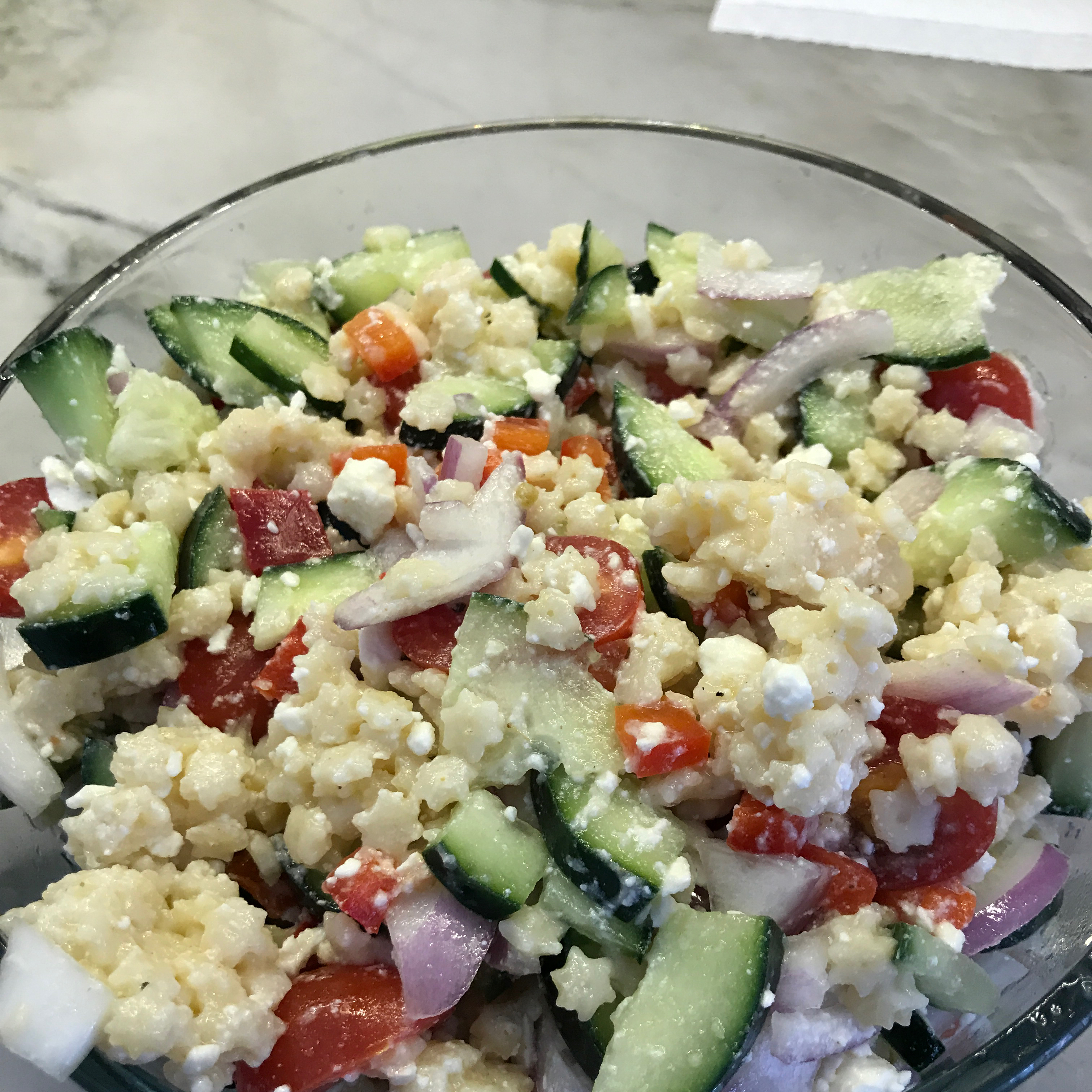 Orzo with Feta, Cucumber and Tomato