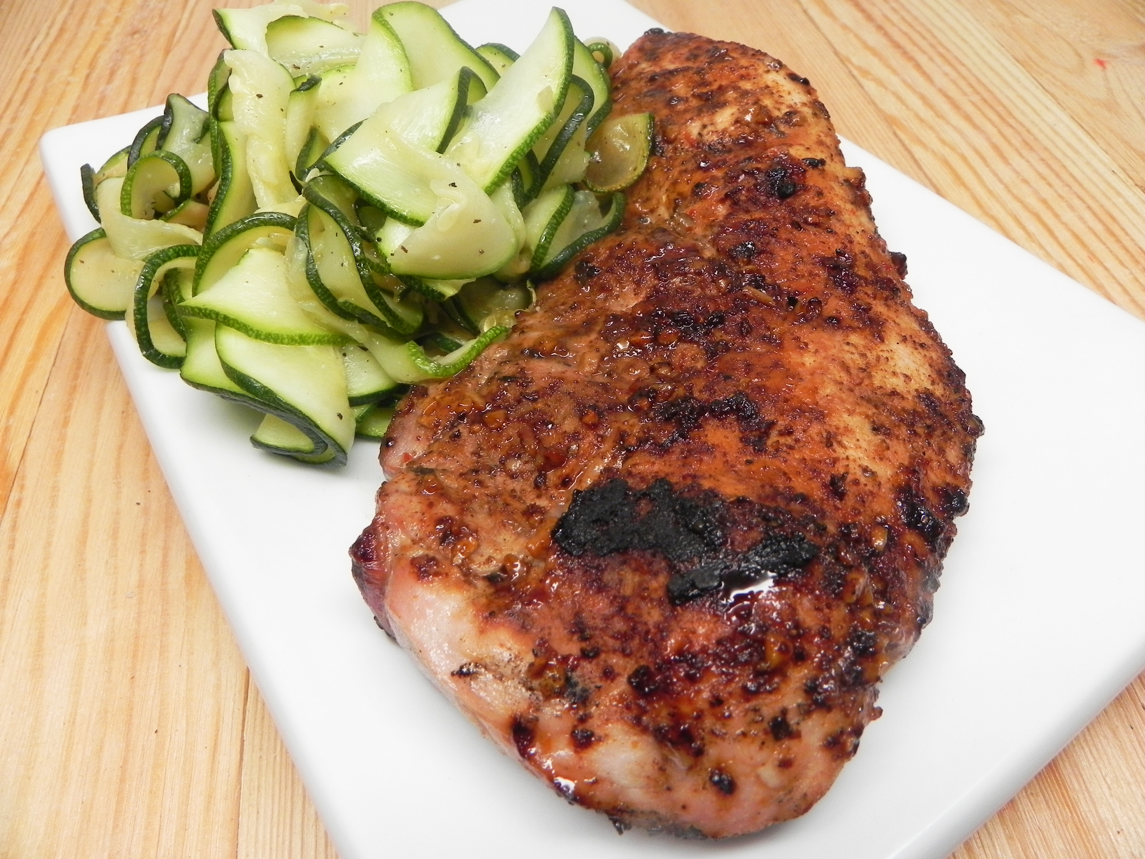 Pan-Grilled Pork with Zucchini Garlic Ribbons