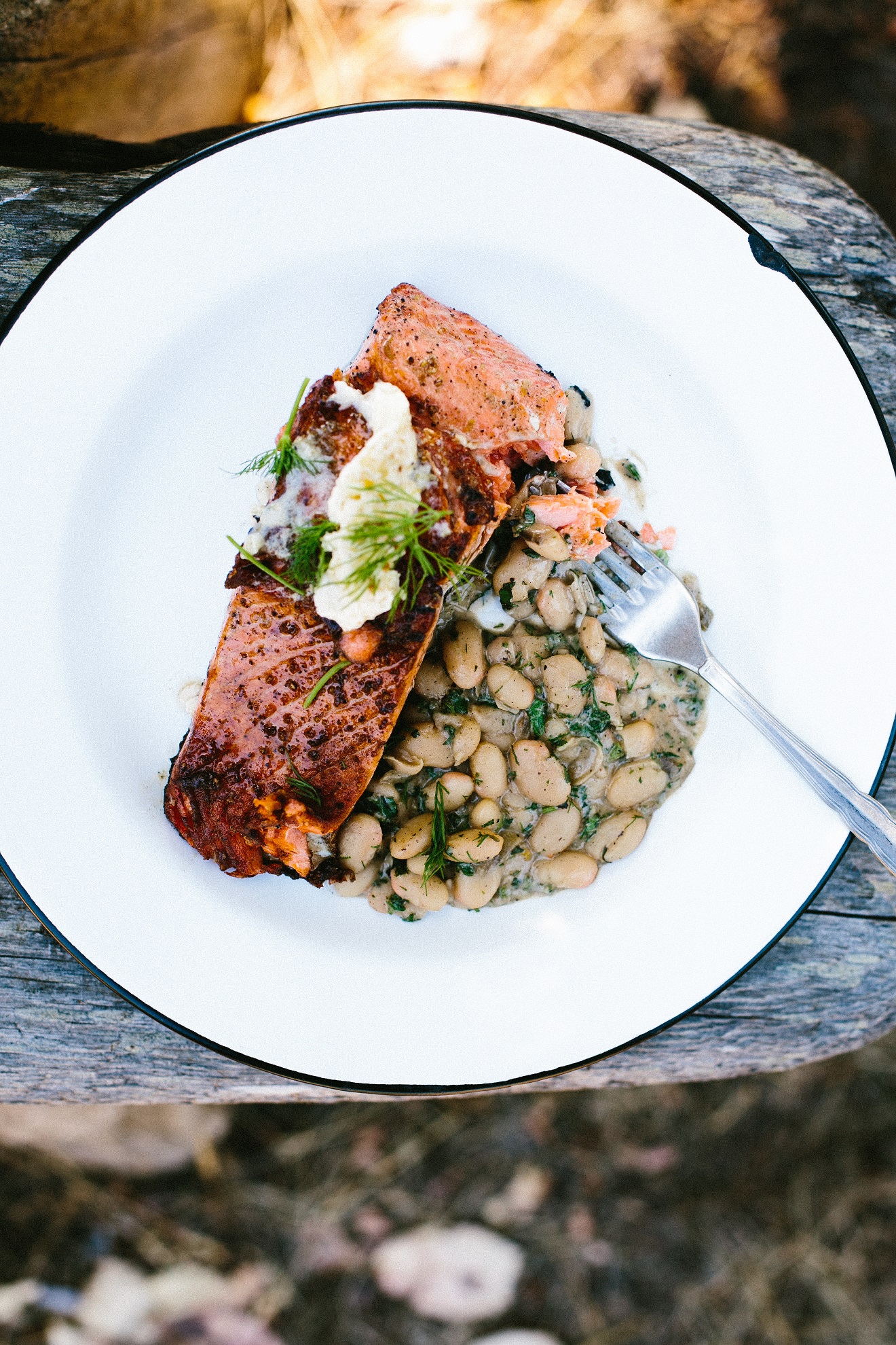 Pan-Roasted Salmon with Lime Butter and Creamy White Beans