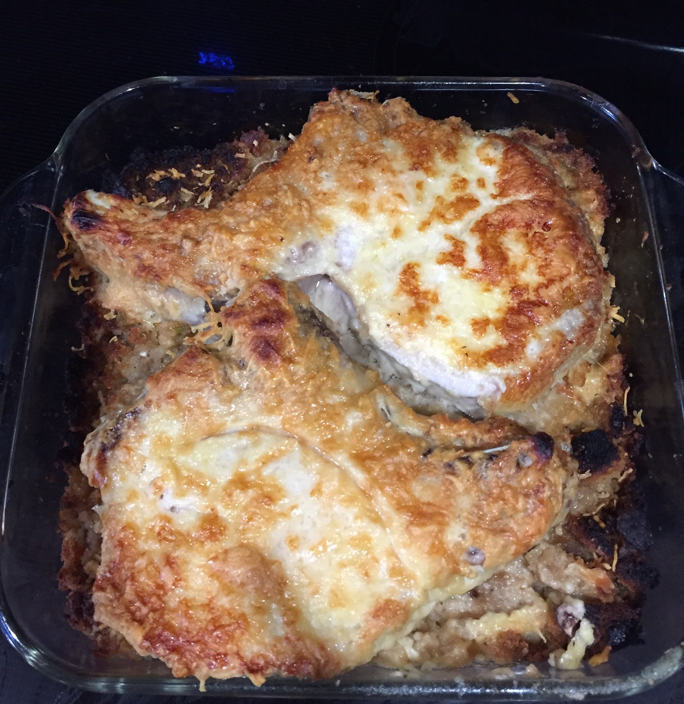 Parmesan-Crusted Pork Chops with Cornbread Stuffing