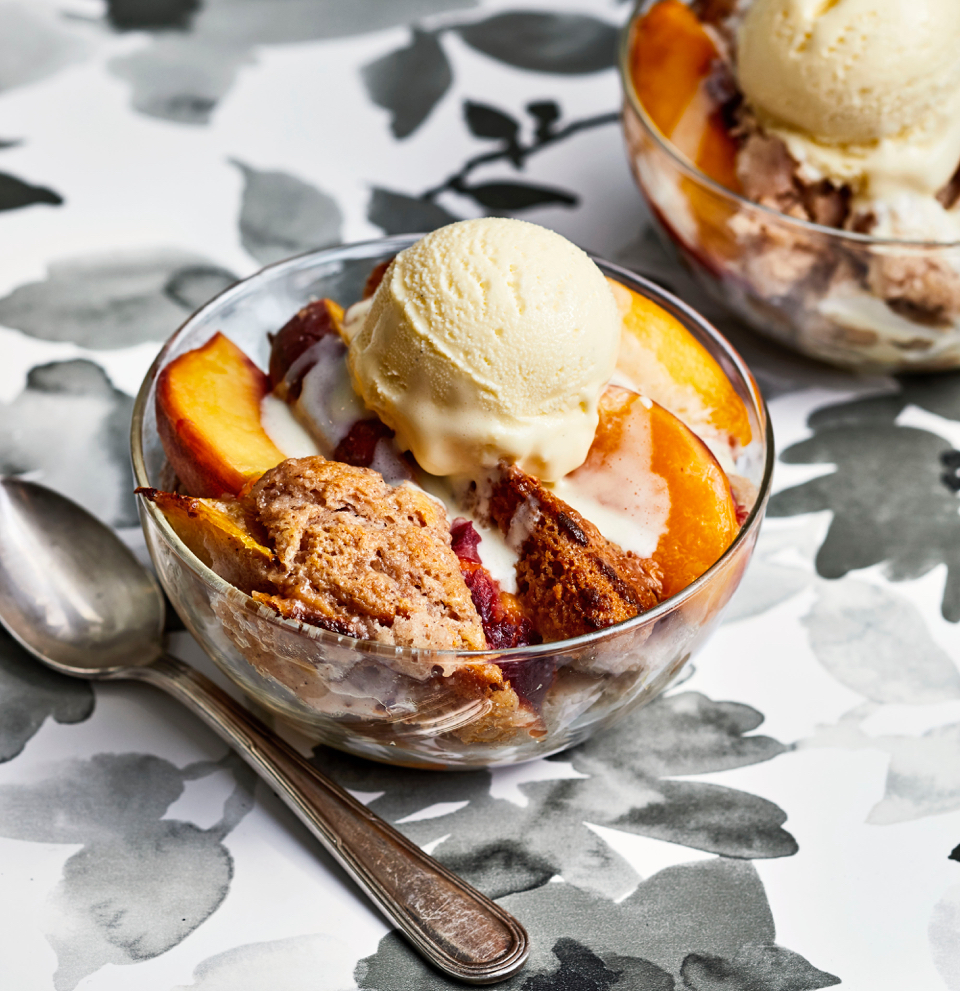 Peach Cobbler with Buttermilk Ice Cream