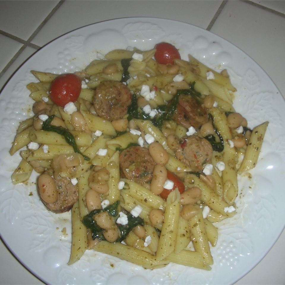 Penne with Spicy Chicken Sausage, Beans, and Greens