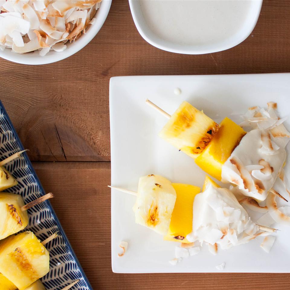 Pineapple and Mango Skewers with Coconut Dip