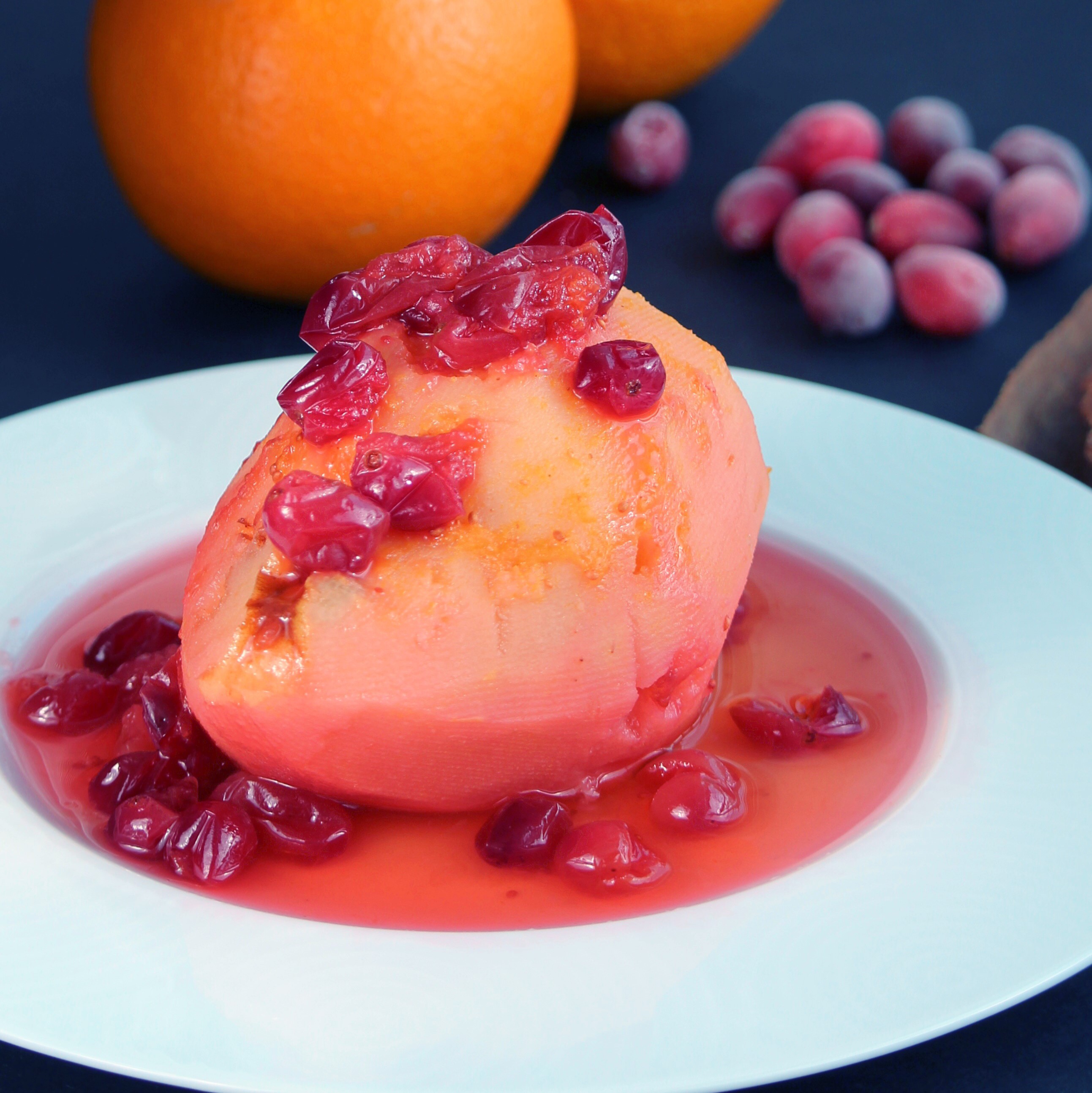 Poached Quince with Cranberries