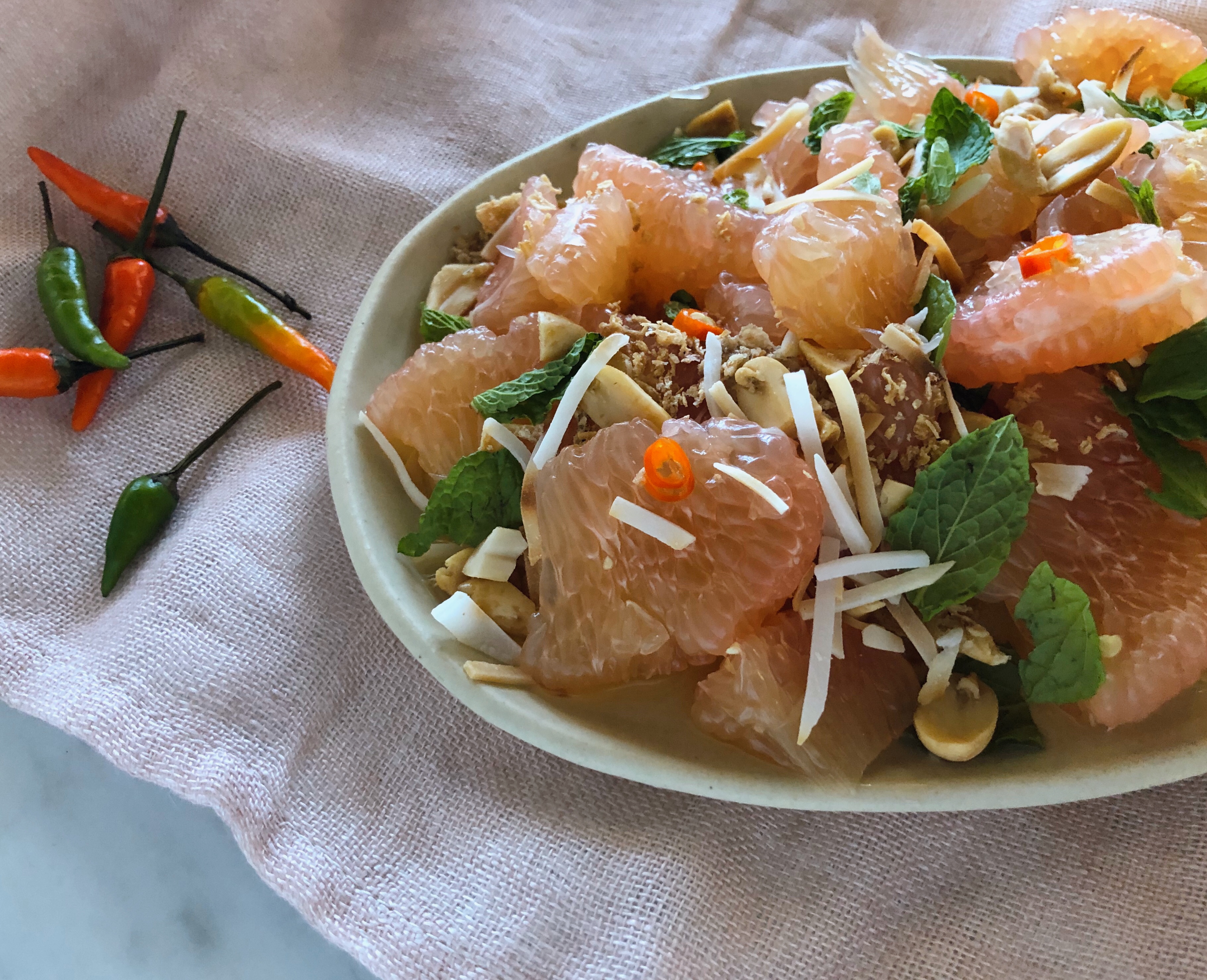 Pomelo Salad with Peanuts, Mint, and Chile