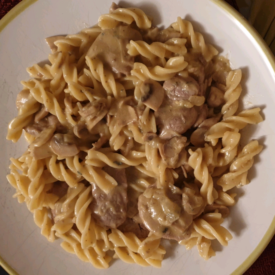 Pork with Linguine and Blue Cheese Mushroom Sauce