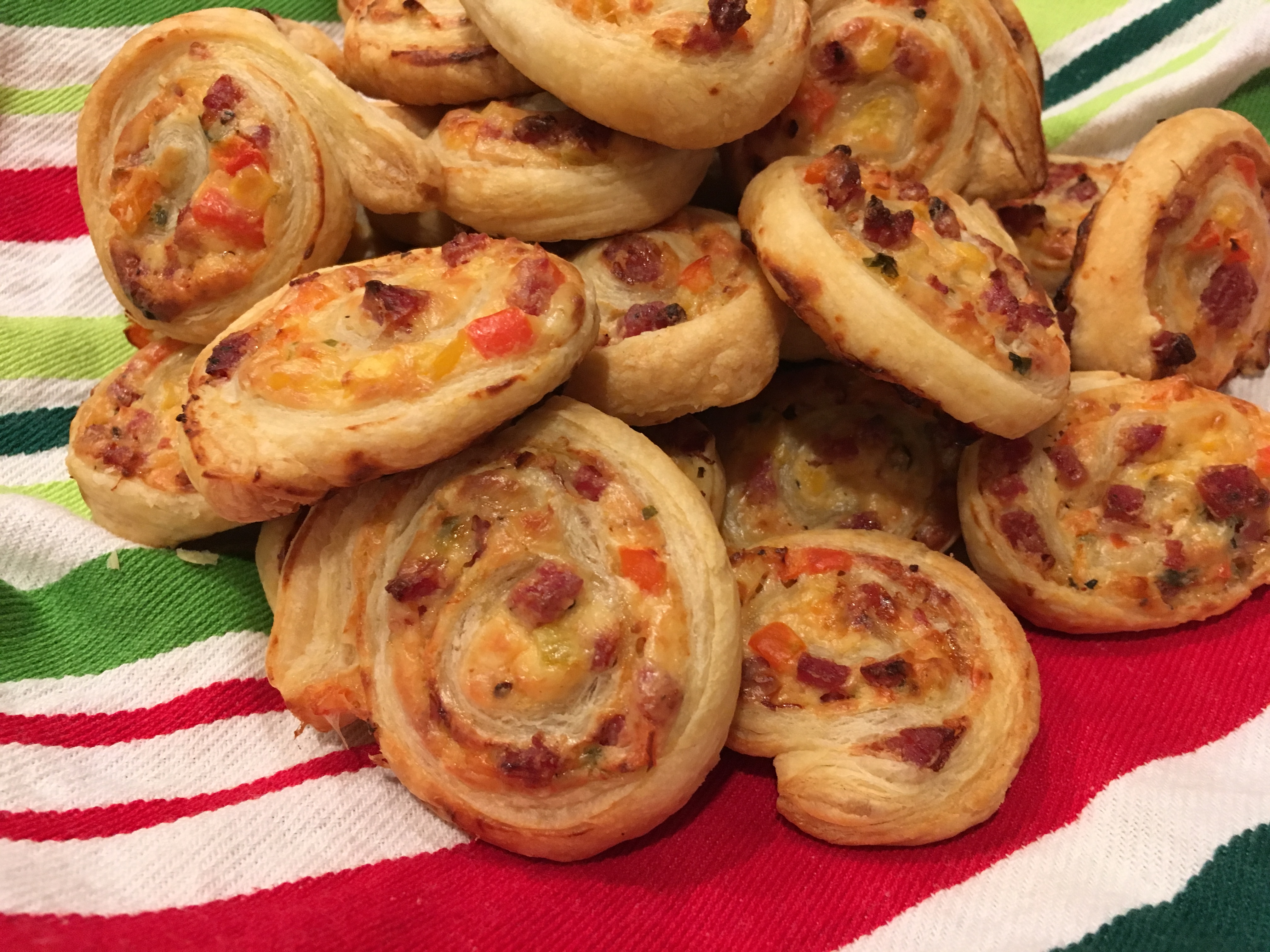 Puff Pastry Pinwheels with Bell Peppers, Cream Cheese, and Salami