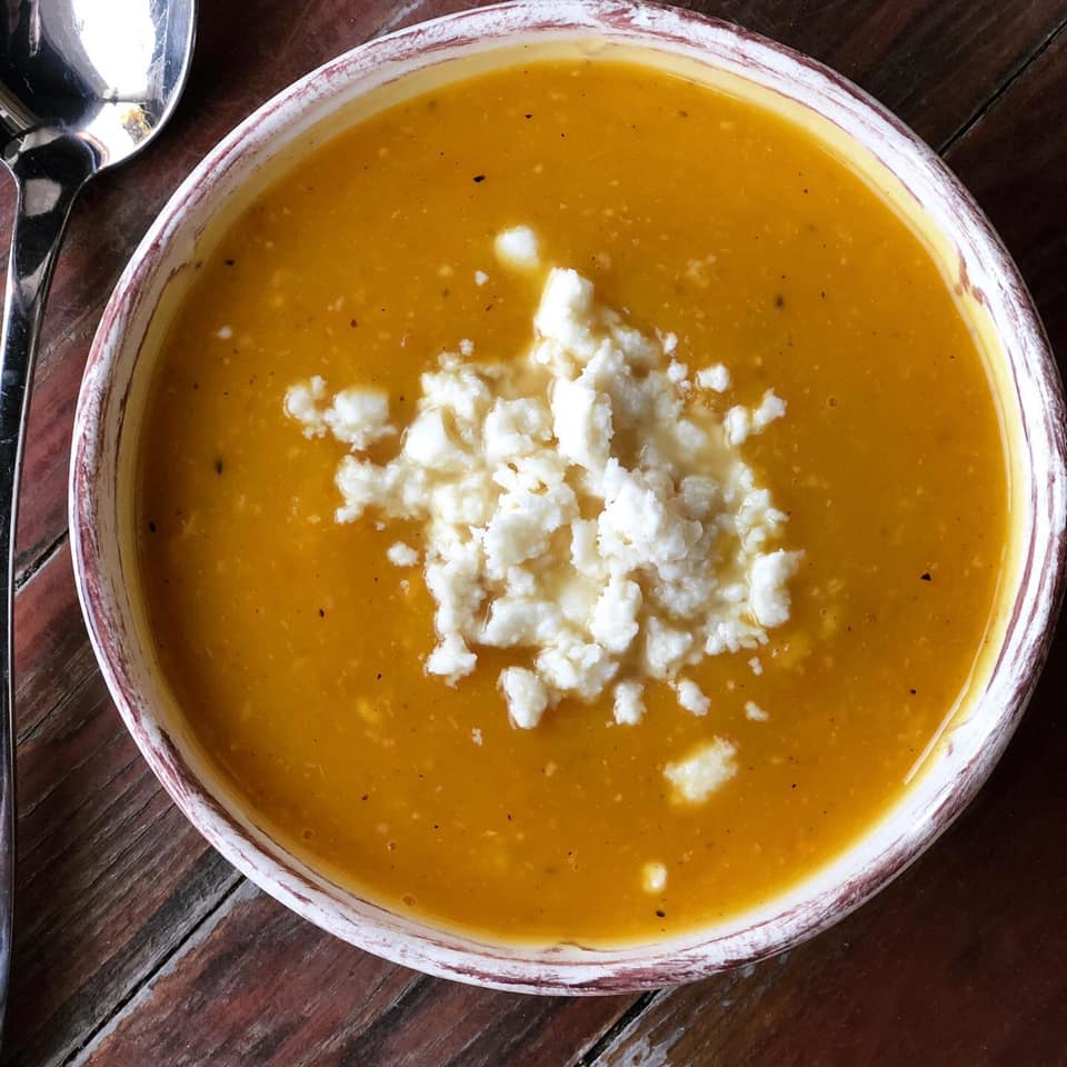 Pumpkin and Pear Bisque with Goat Cheese
