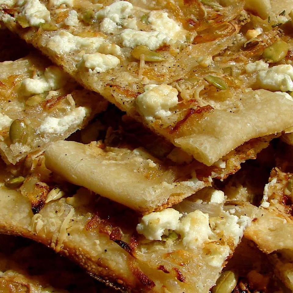 Pumpkin Seed Flatbread with Sweet Onions and Feta
