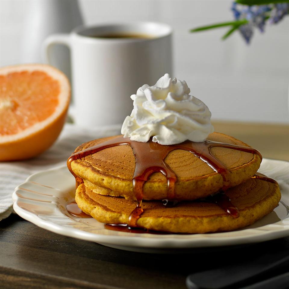 Pumpkin Spice Pancakes with Cinnamon Syrup