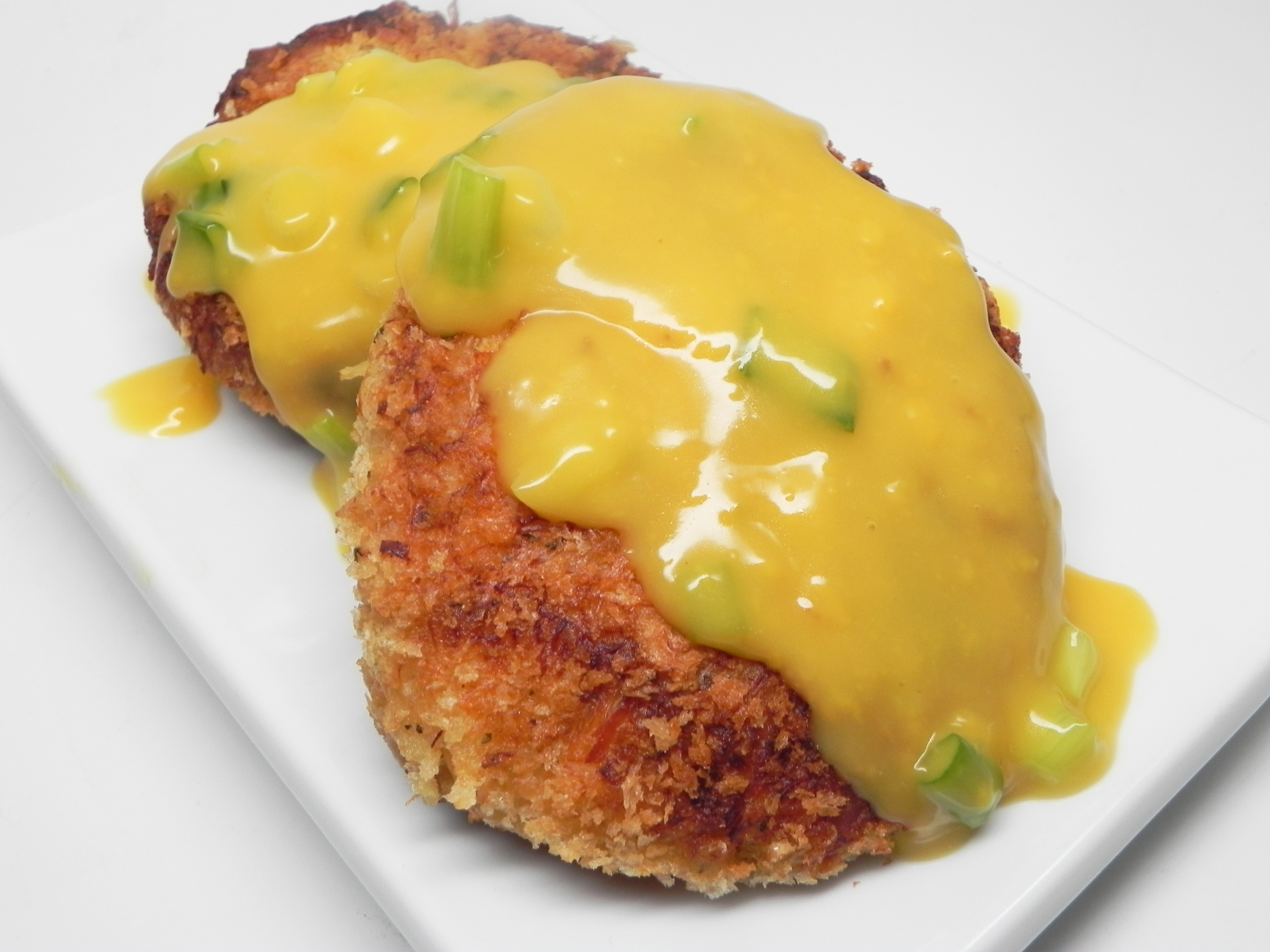 Ranch Chicken Patties with Creamy Cheddar Sauce