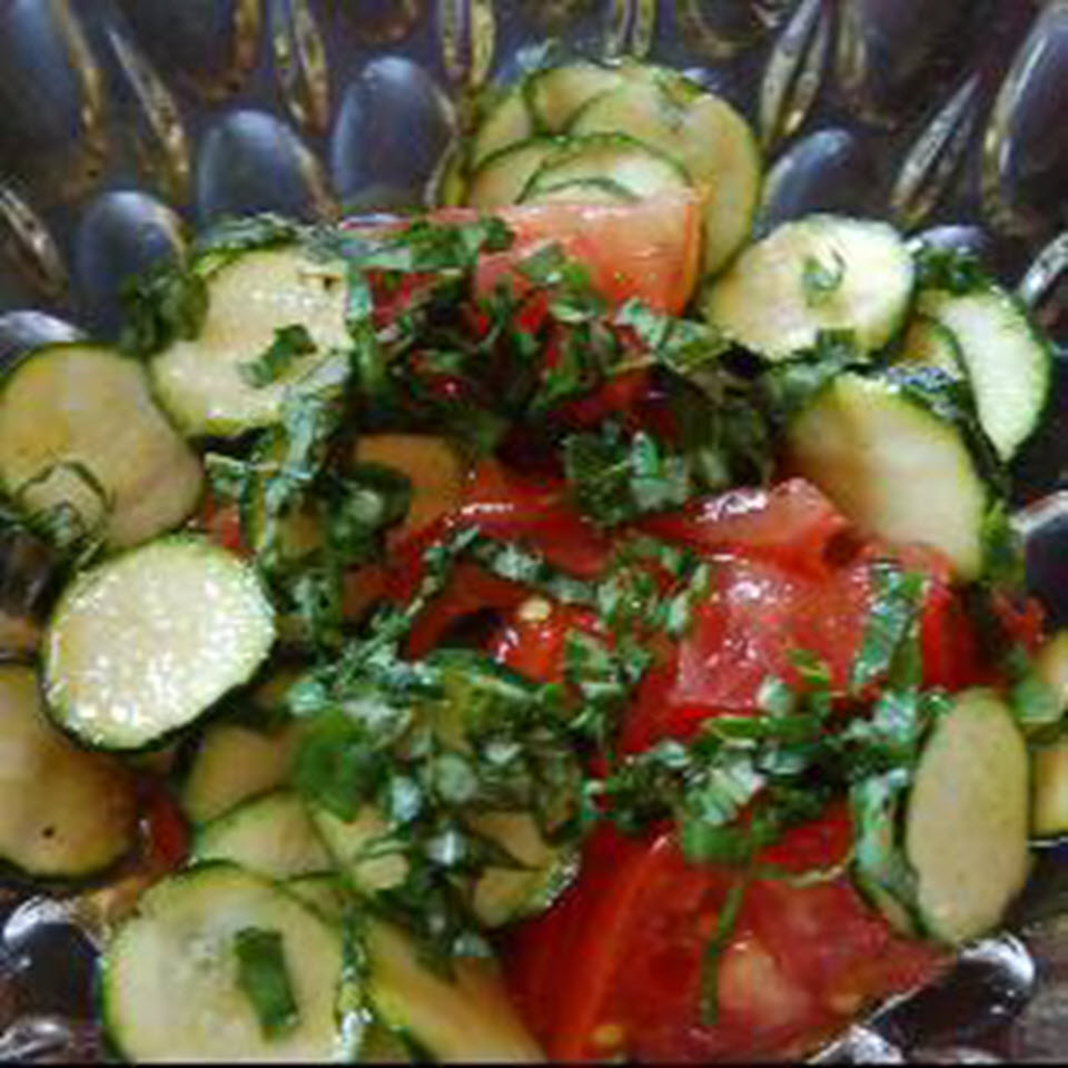 Raw Zucchini Salad with Tomato and Basil