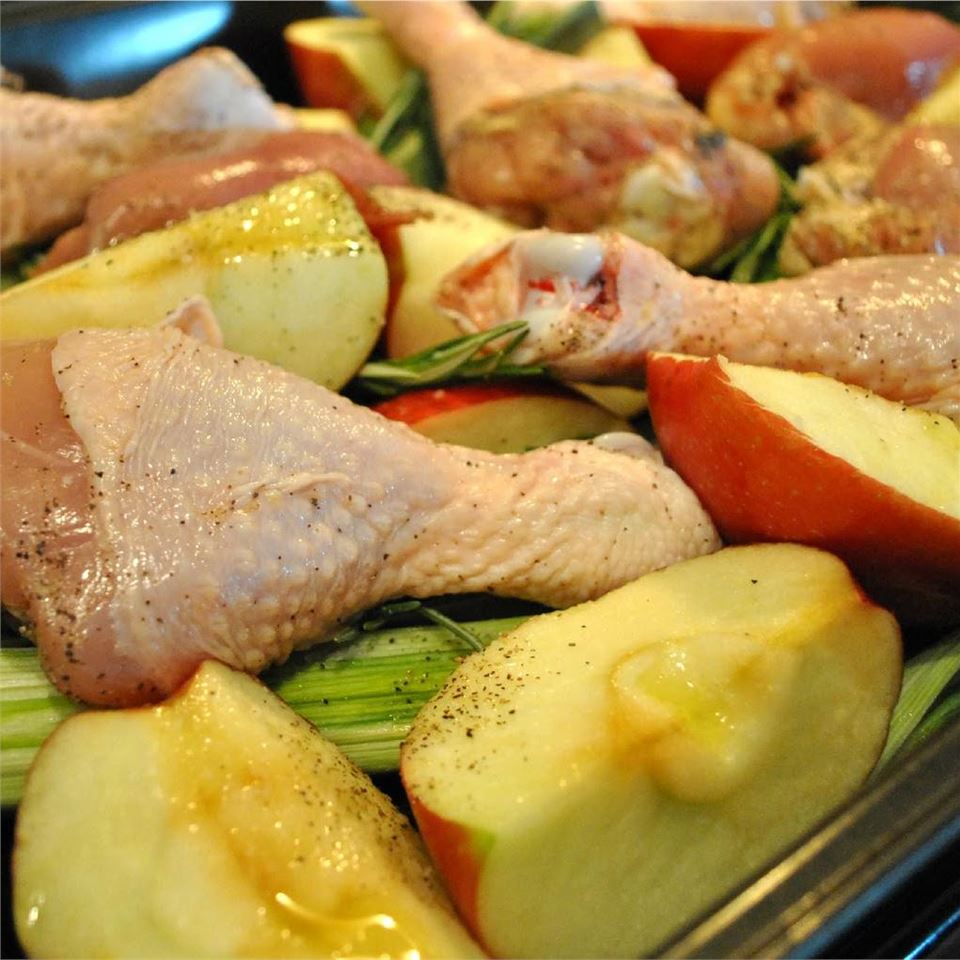 Roast Chicken with Apples, Leeks, and Rosemary