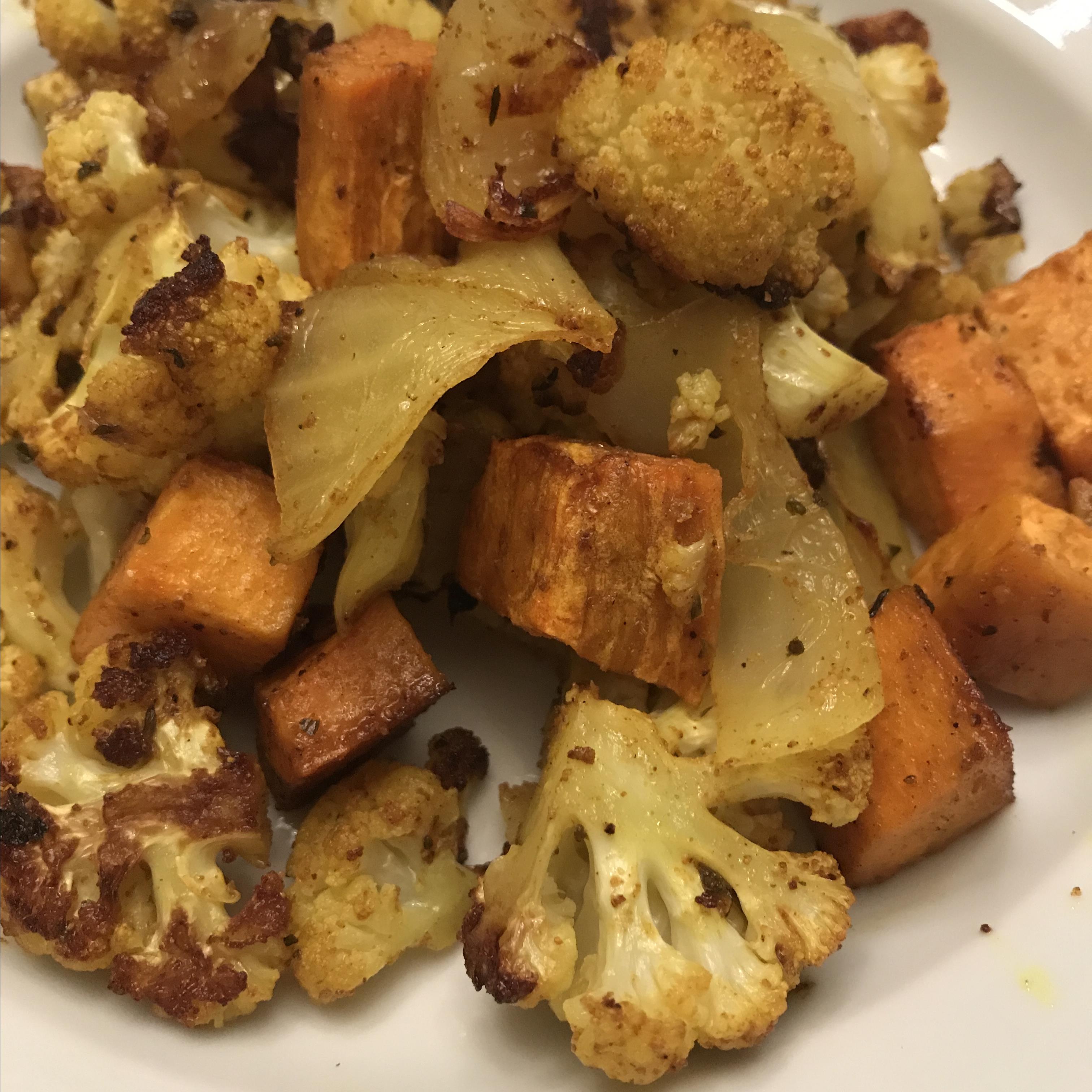 Roasted Curry-Spiced Sweet Potatoes and Cauliflower