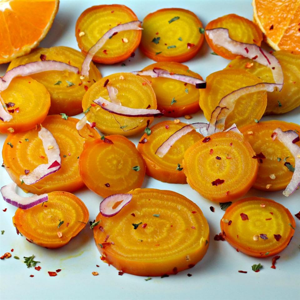 Roasted Golden Beets with Orange Pepper Vinaigrette