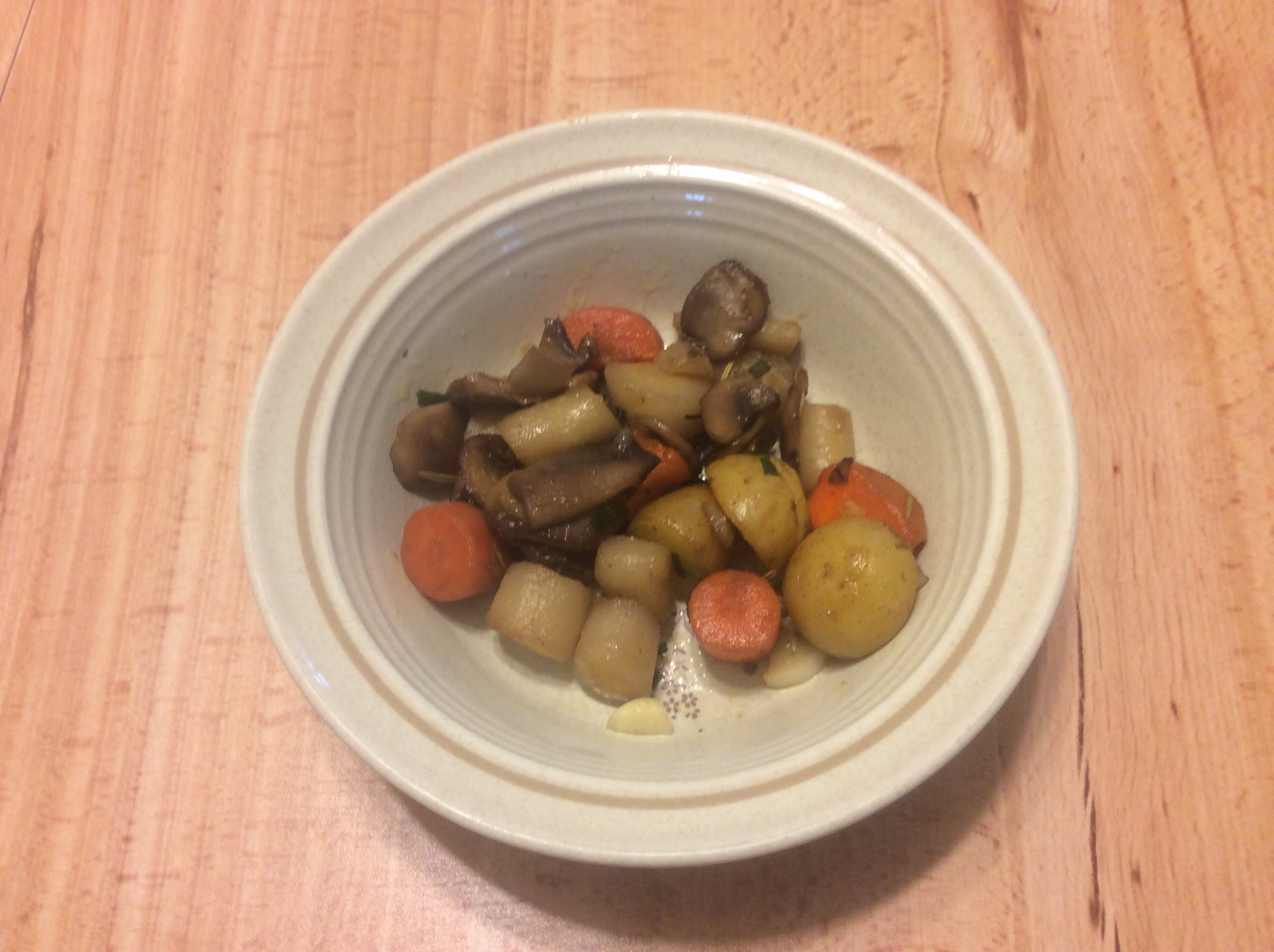 Roasted Rainbow Carrots with Mushrooms and Potatoes