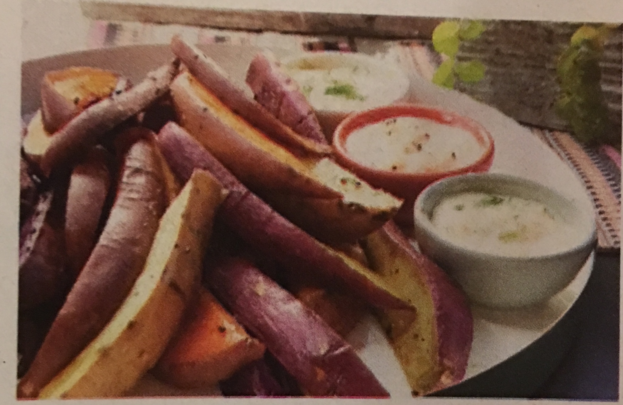 Roasted Rainbow Sweet Potatoes with Dipping Sauce 2 Ways