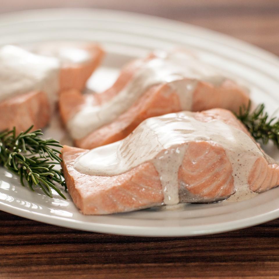Rosemary Poached Salmon with Spiced Cream Sauce
