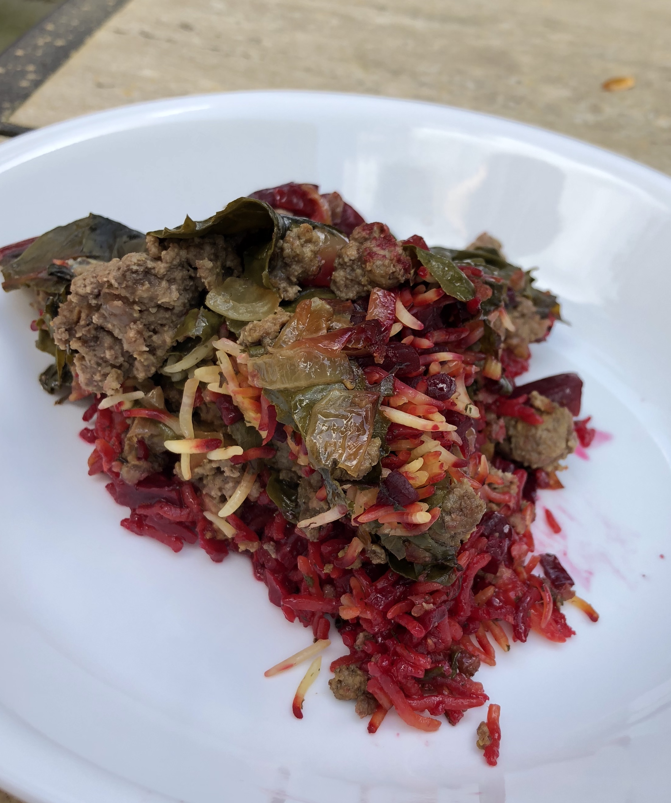 Rosh Hashanah Pilaf with Beets, Chard, and Beef from Iraqi Kurdistan