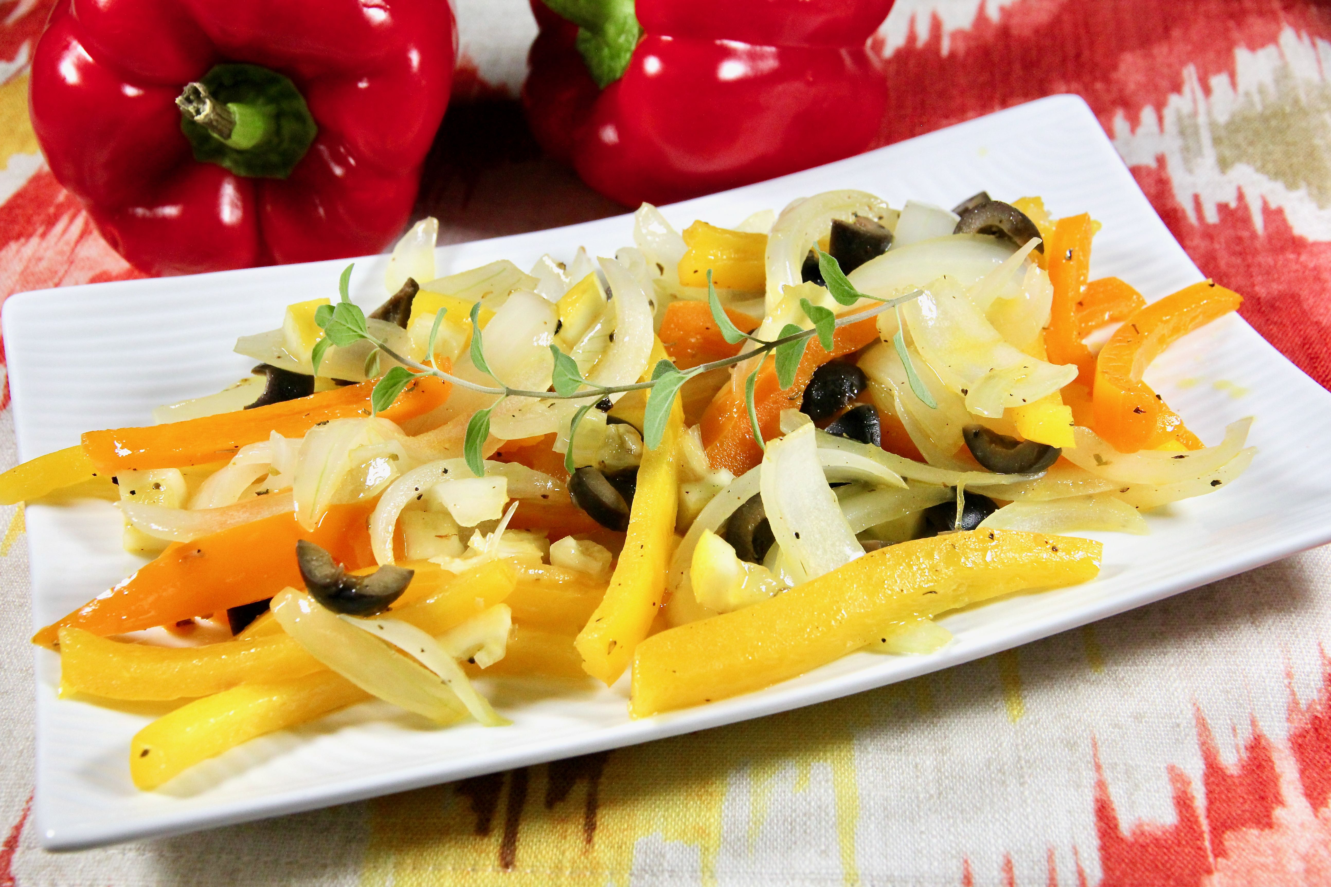 Sauteed Bell Peppers and Onion with Olives and Meyer Lemon