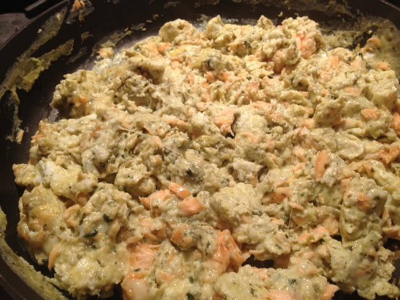 Scrambled Eggs with Salmon and Pesto