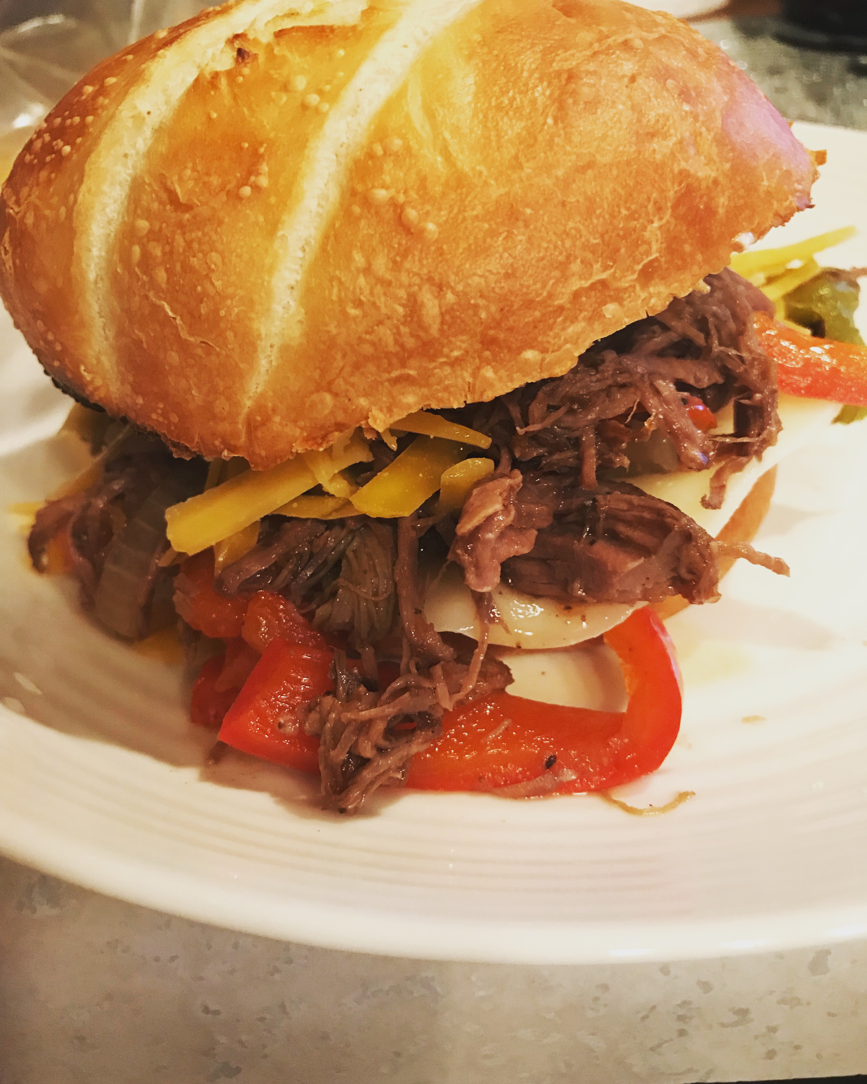 Slow Cooker Italian Chuck Roast with Peppers and Onions