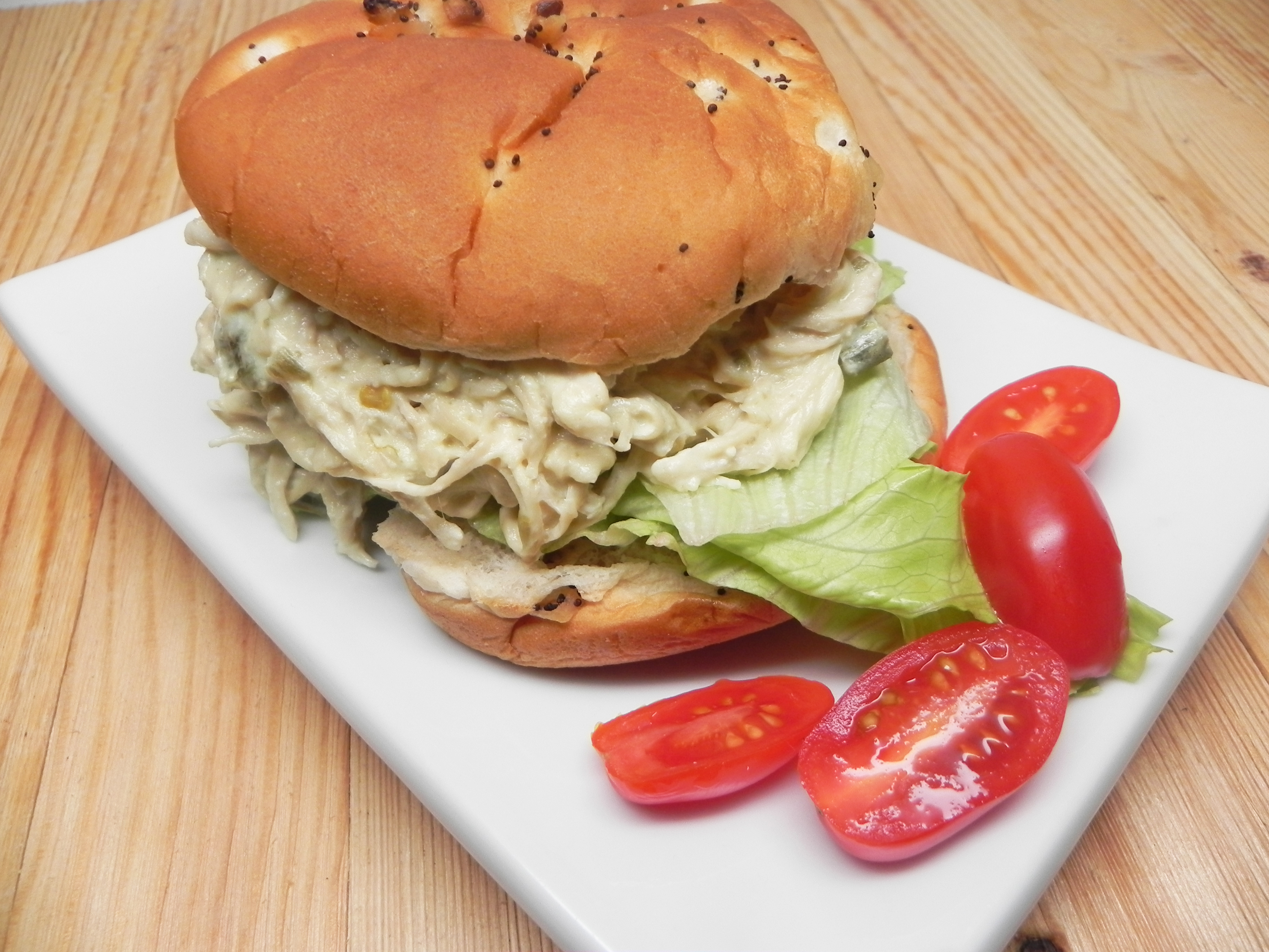 Slow Cooker Shredded Jalapeno Chicken Sandwiches