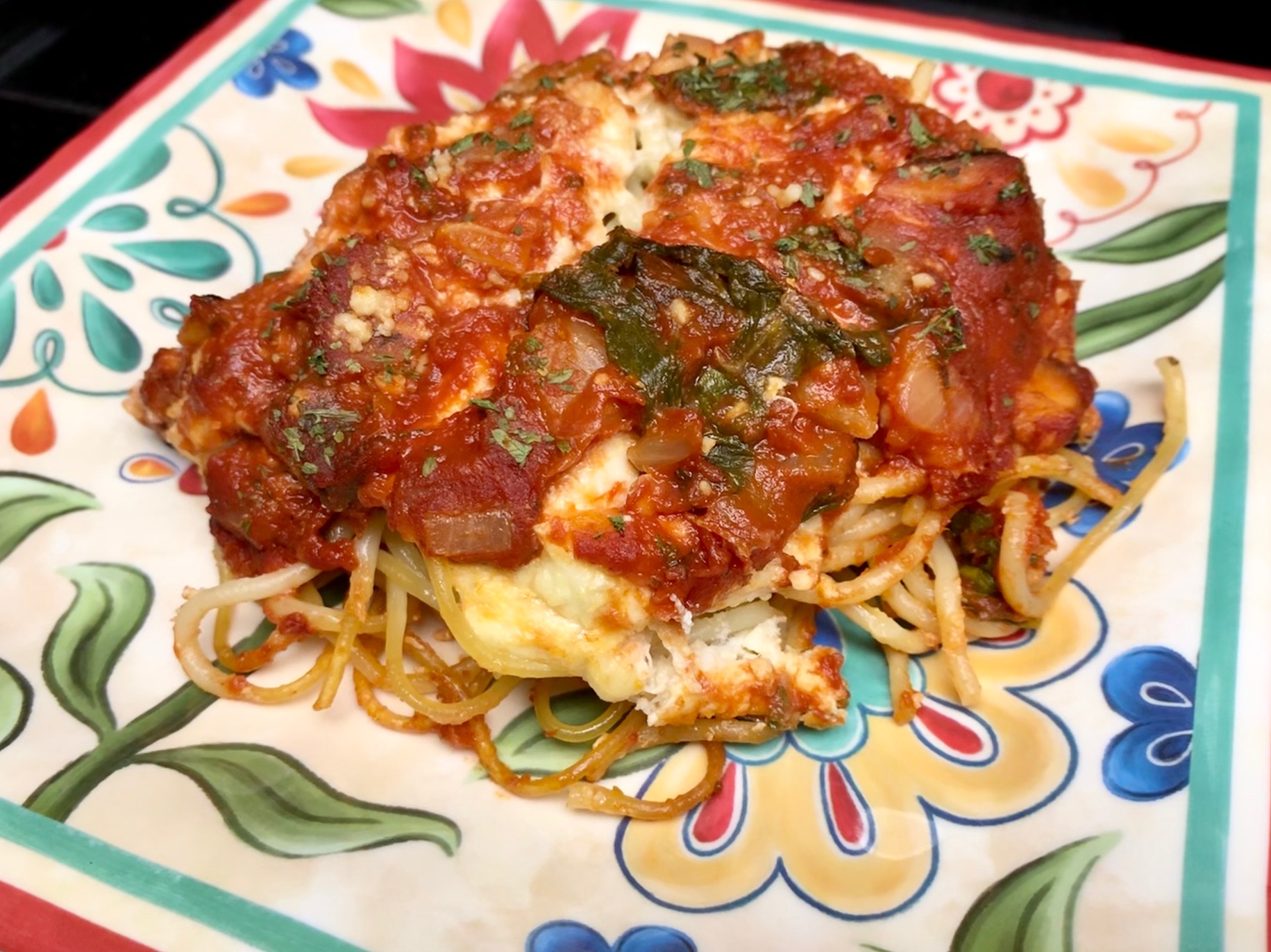 Spaghetti Lasagna Florentine with Crab