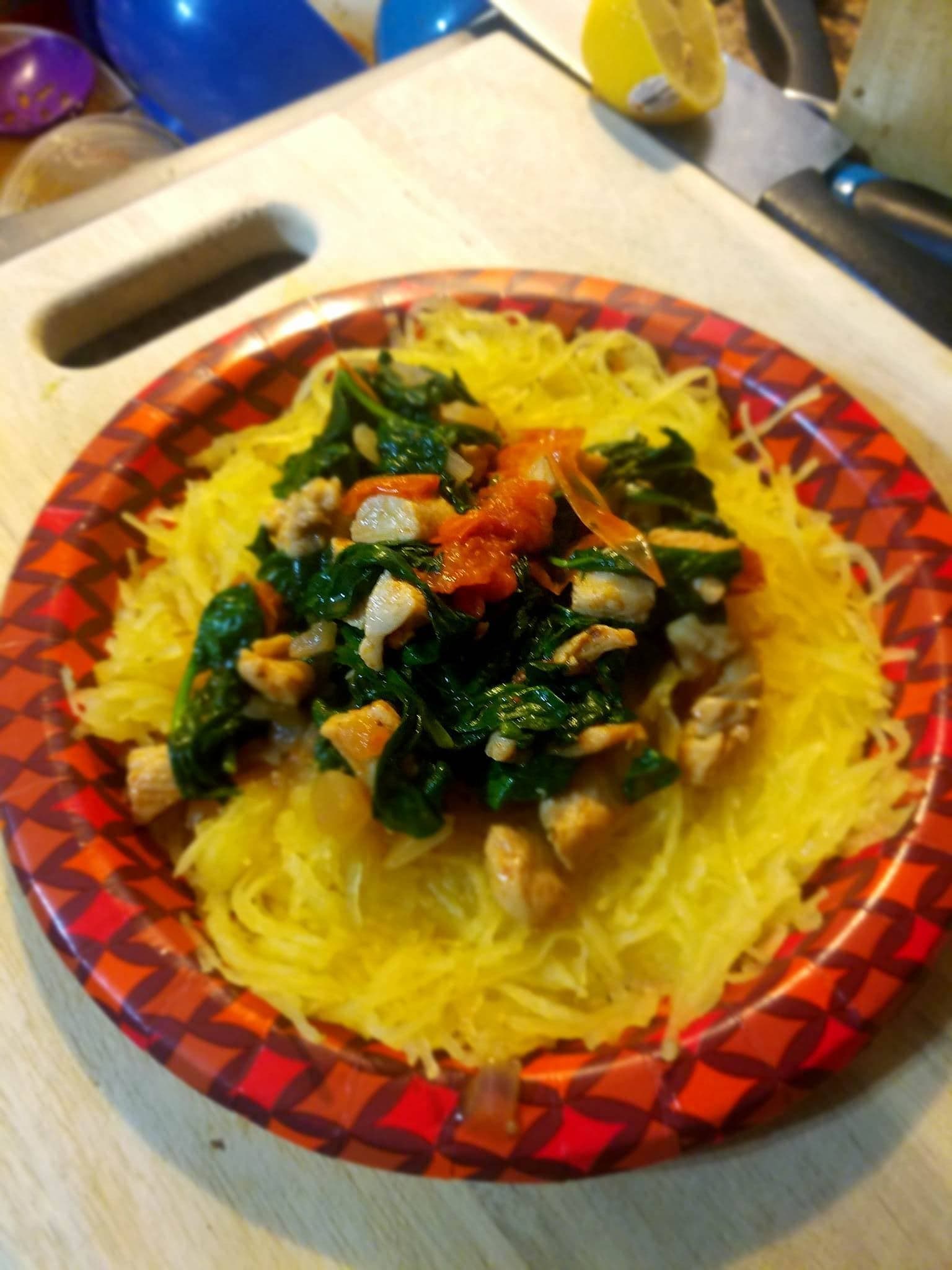 Spaghetti Squash with Spinach and Chicken