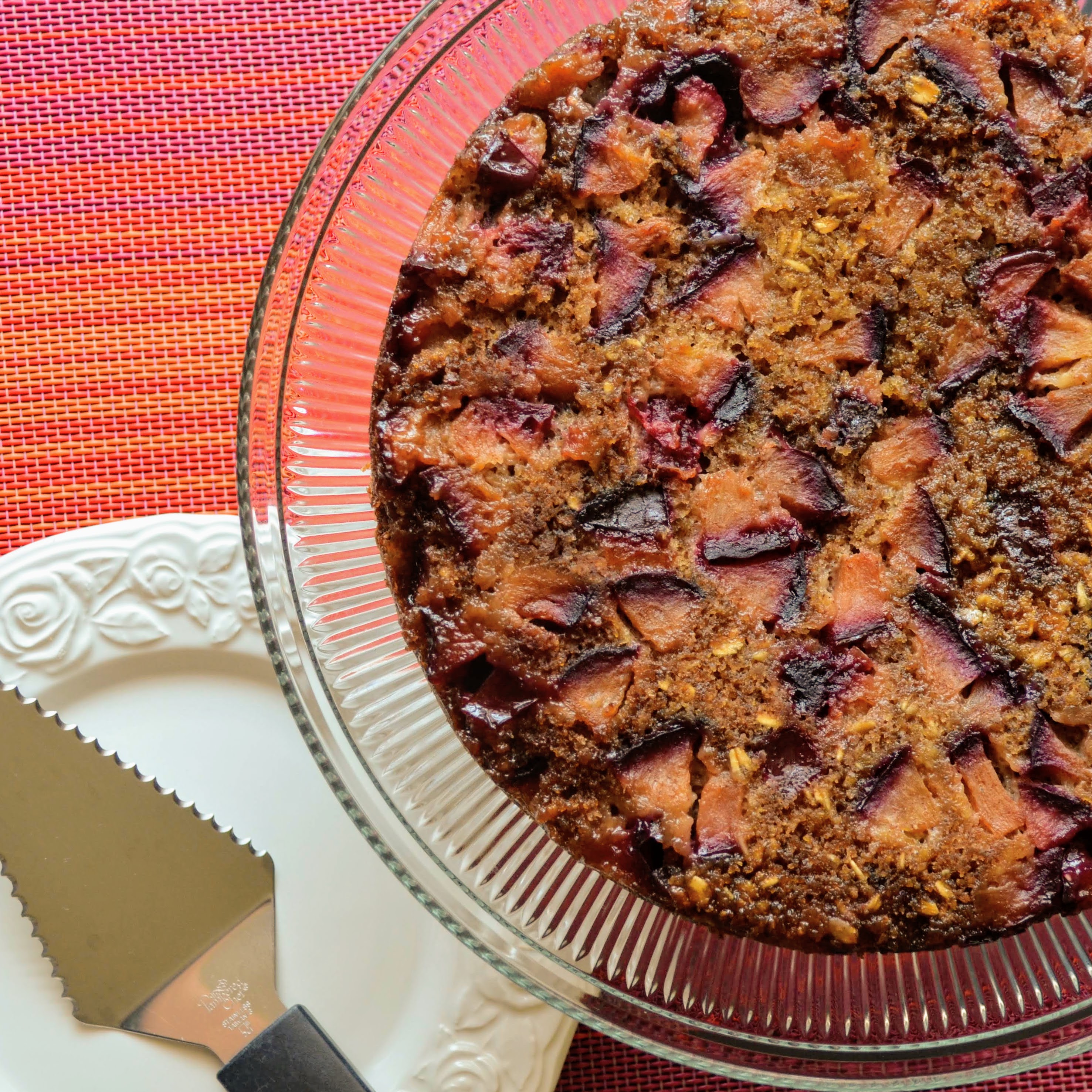 Spiced Plum Upside-Down Cake with Oats