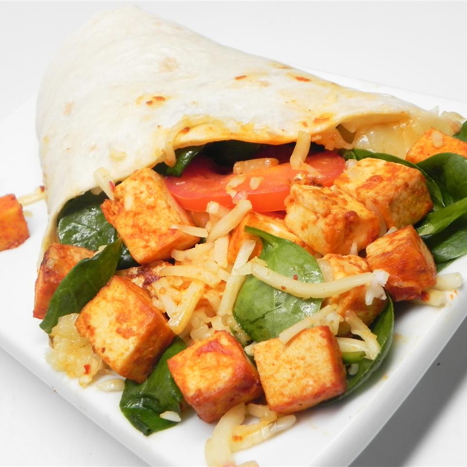 Spicy Baked Tofu and Spinach Wrap