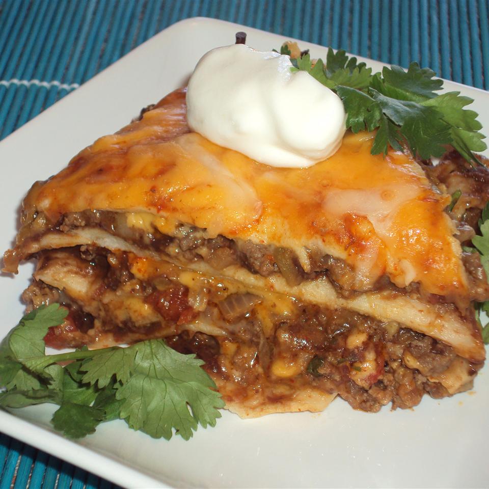 Spicy Beef and Bean Enchilada Pie