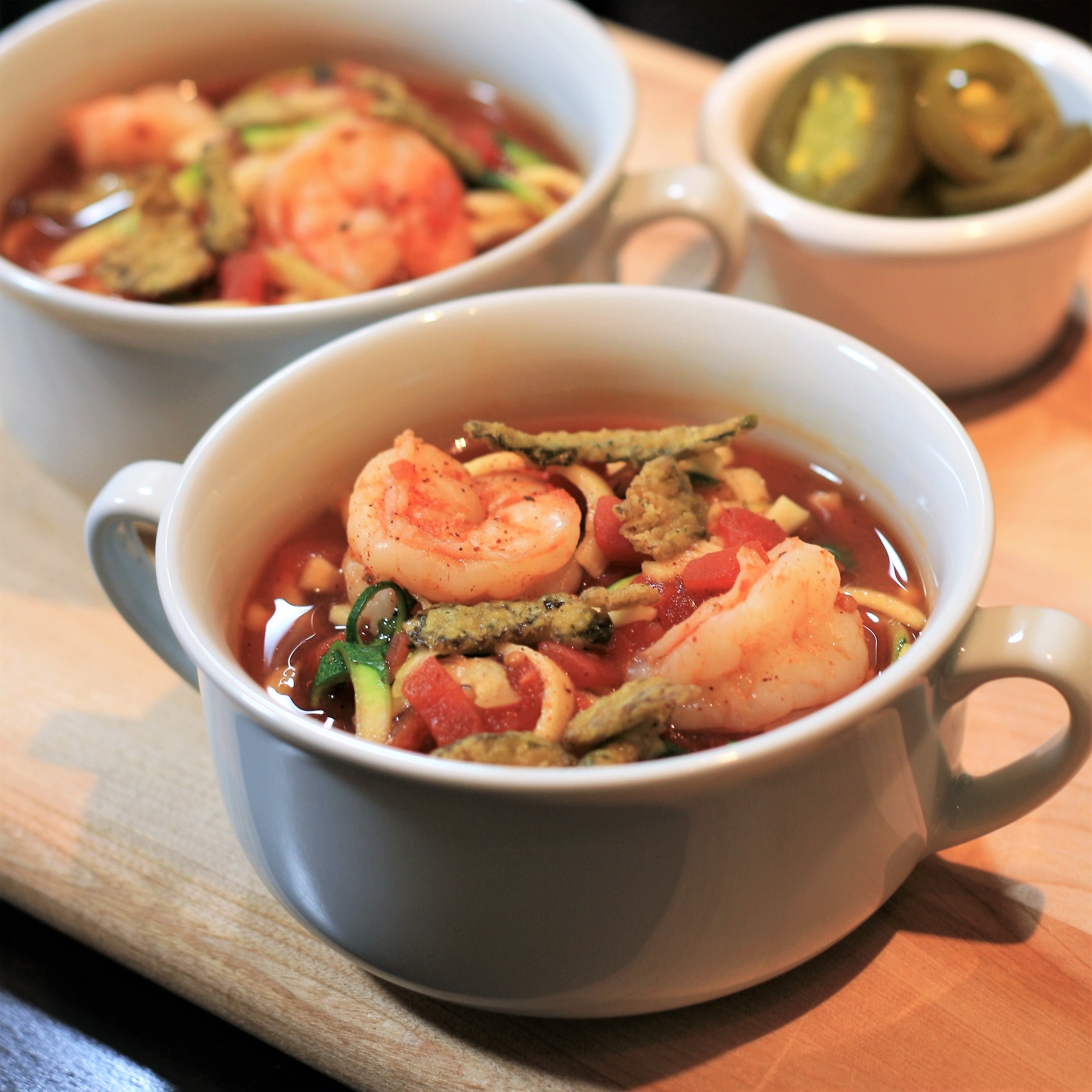 Spicy Shrimp Tortilla Soup with Zucchini Noodles