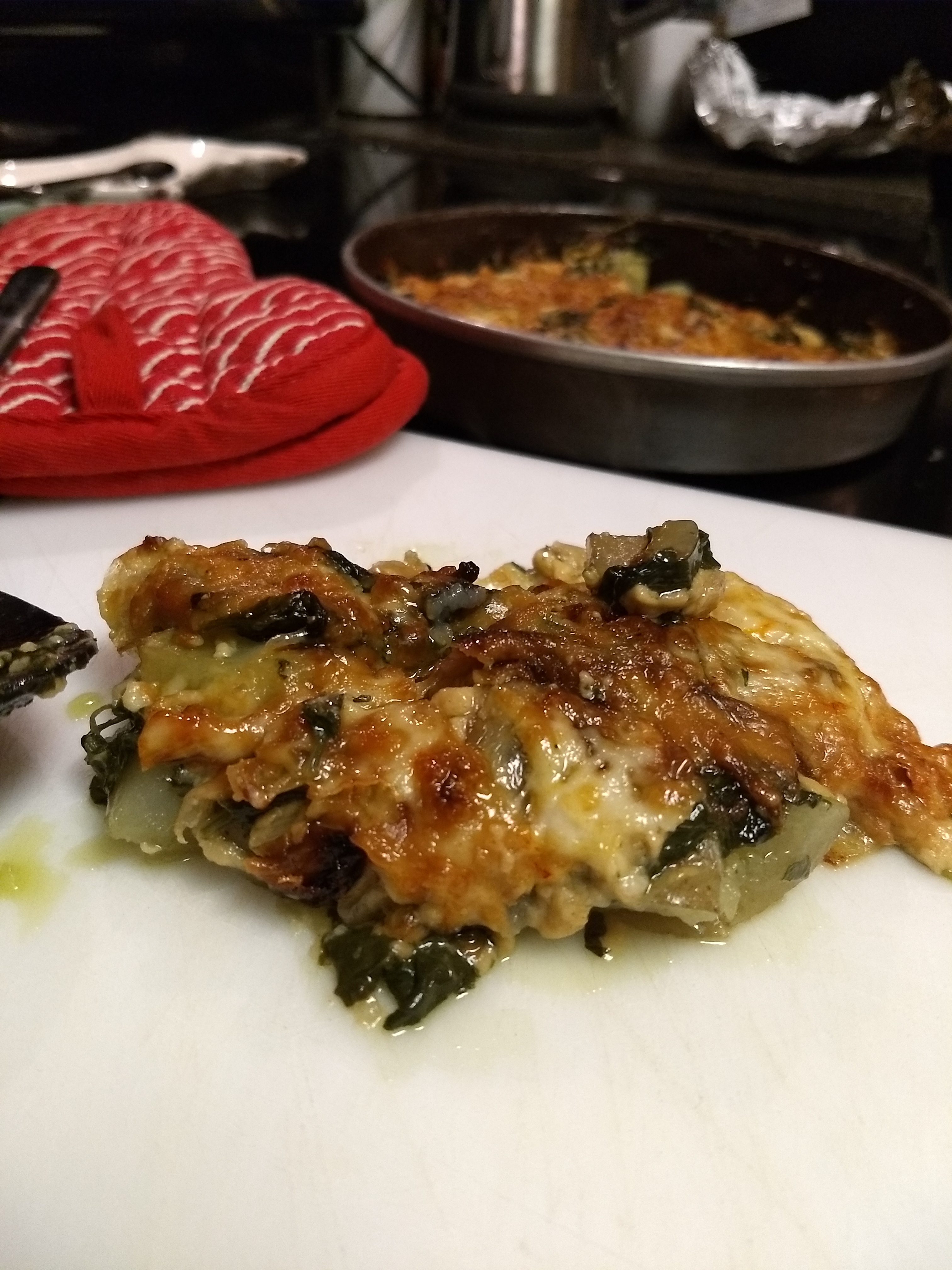 Spinach, Caramelized Onion, and Muenster Au Gratin Potatoes