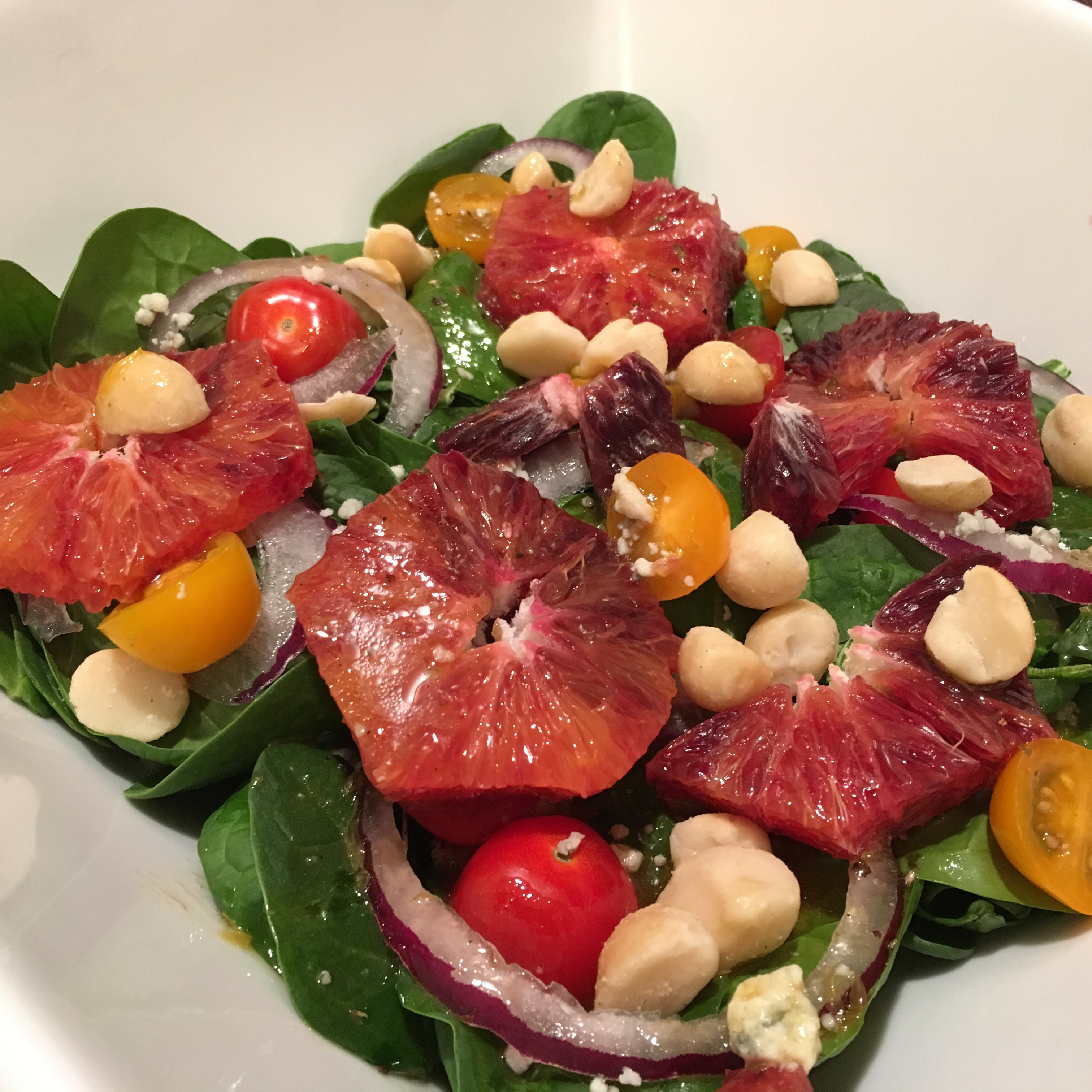 Spinach Salad with Blood Oranges and Macadamia Nuts