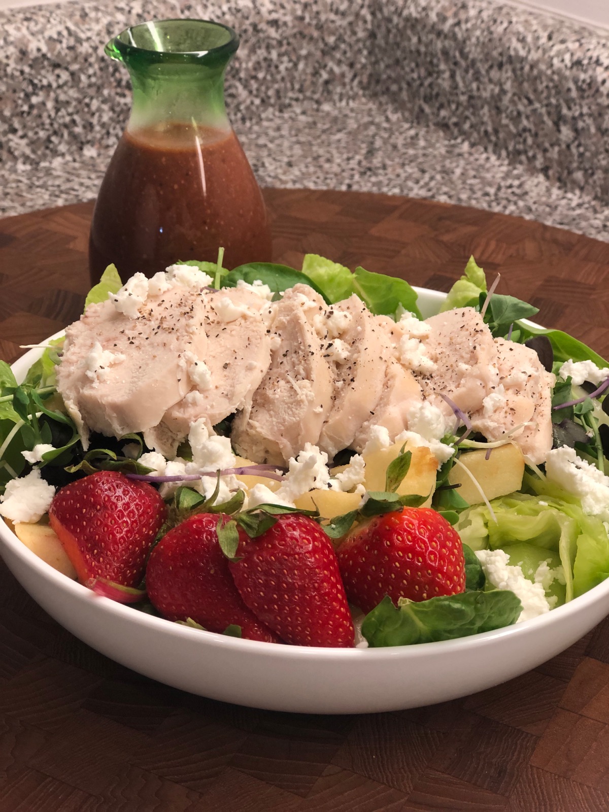 Strawberry-Feta Chicken Salad with Roasted Strawberry-Balsamic Dressing