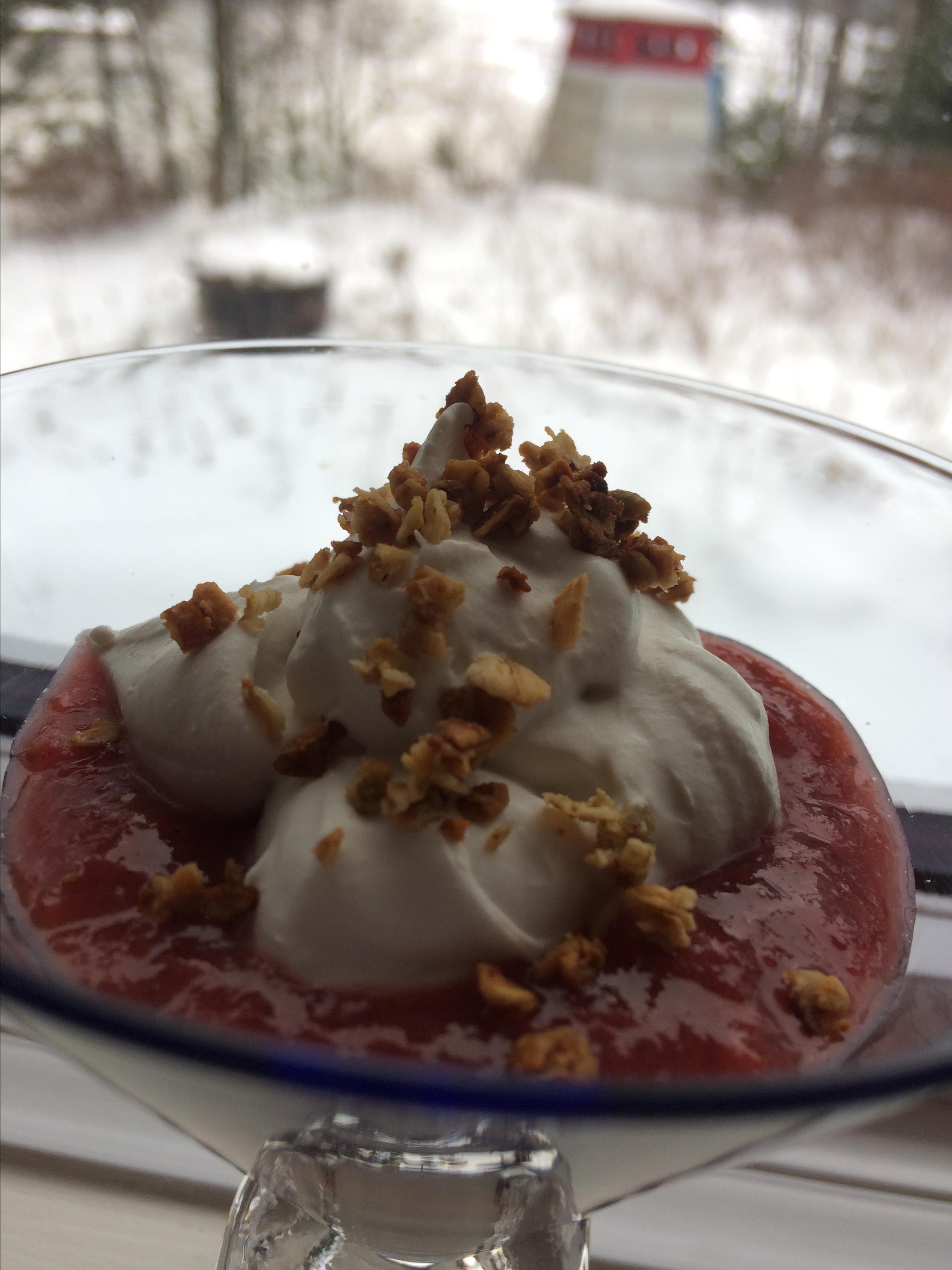 Strawberry Rhubarb Compote with Vanilla Bean-Infused Coconut Cream