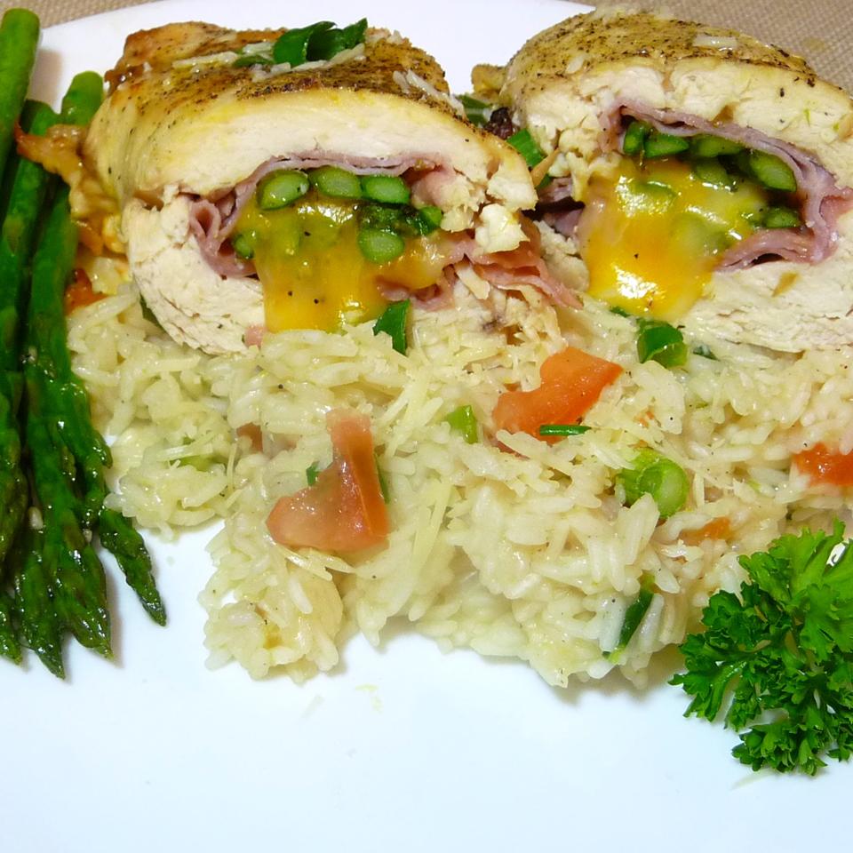 Stuffed Chicken Breasts with Asparagus and Parmesan Rice