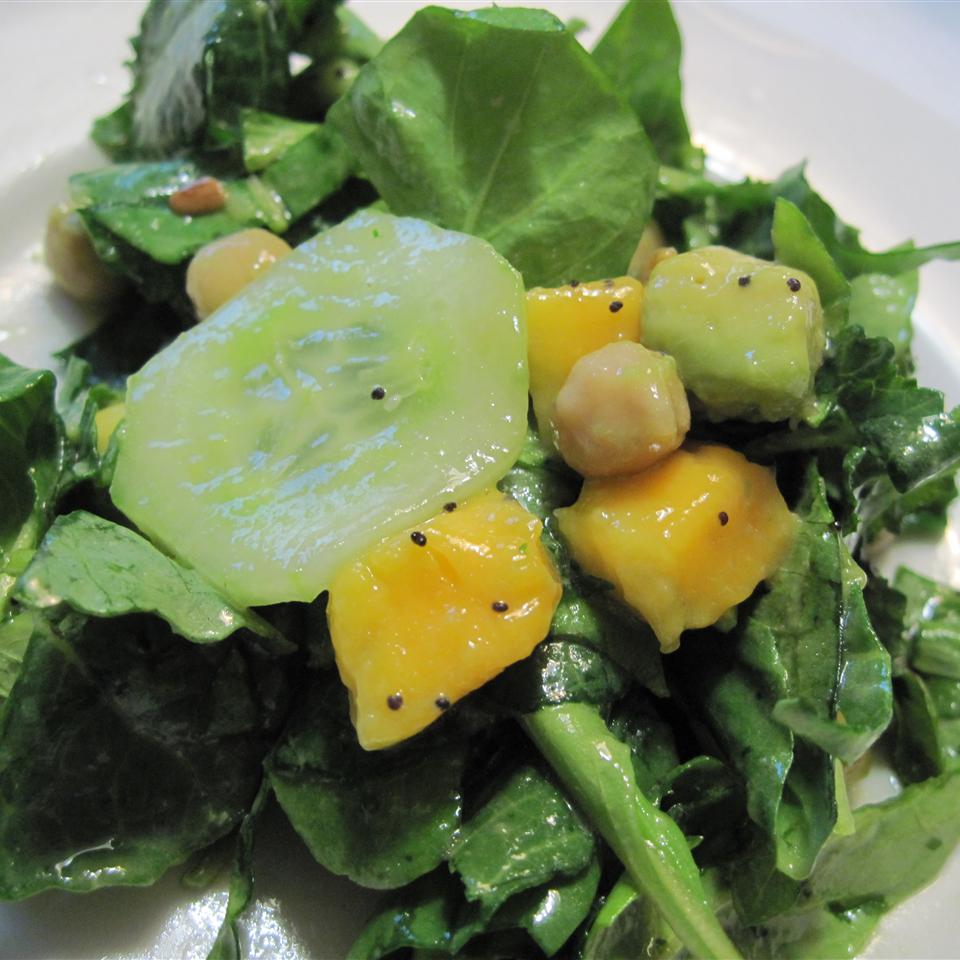 Summer Kale, Avocado, Mango, and Chickpea Salad with Citrus Poppy Seed Vinaigrette