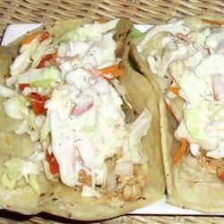 Tilapia Fish Tacos with Red Pepper-Lime Slaw and Blue Cheese Aioli
