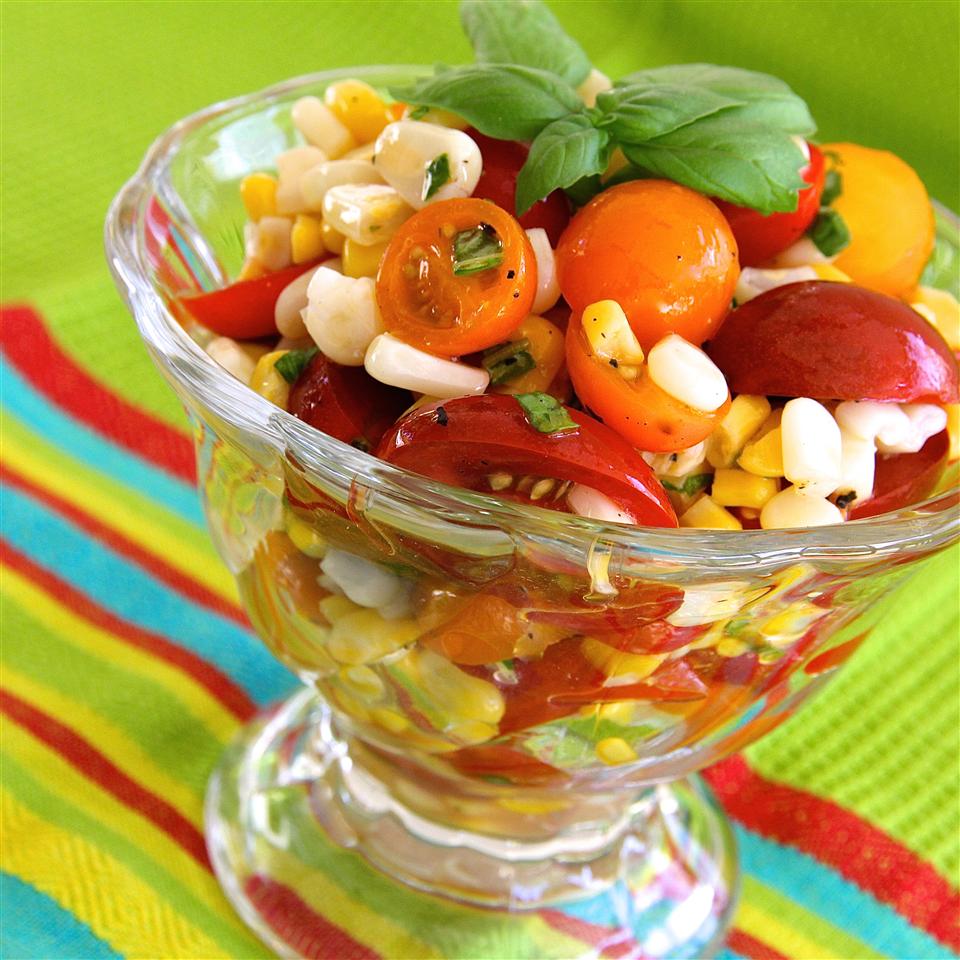 Tomato, Basil, and Corn Salad with Apple Cider Dressing