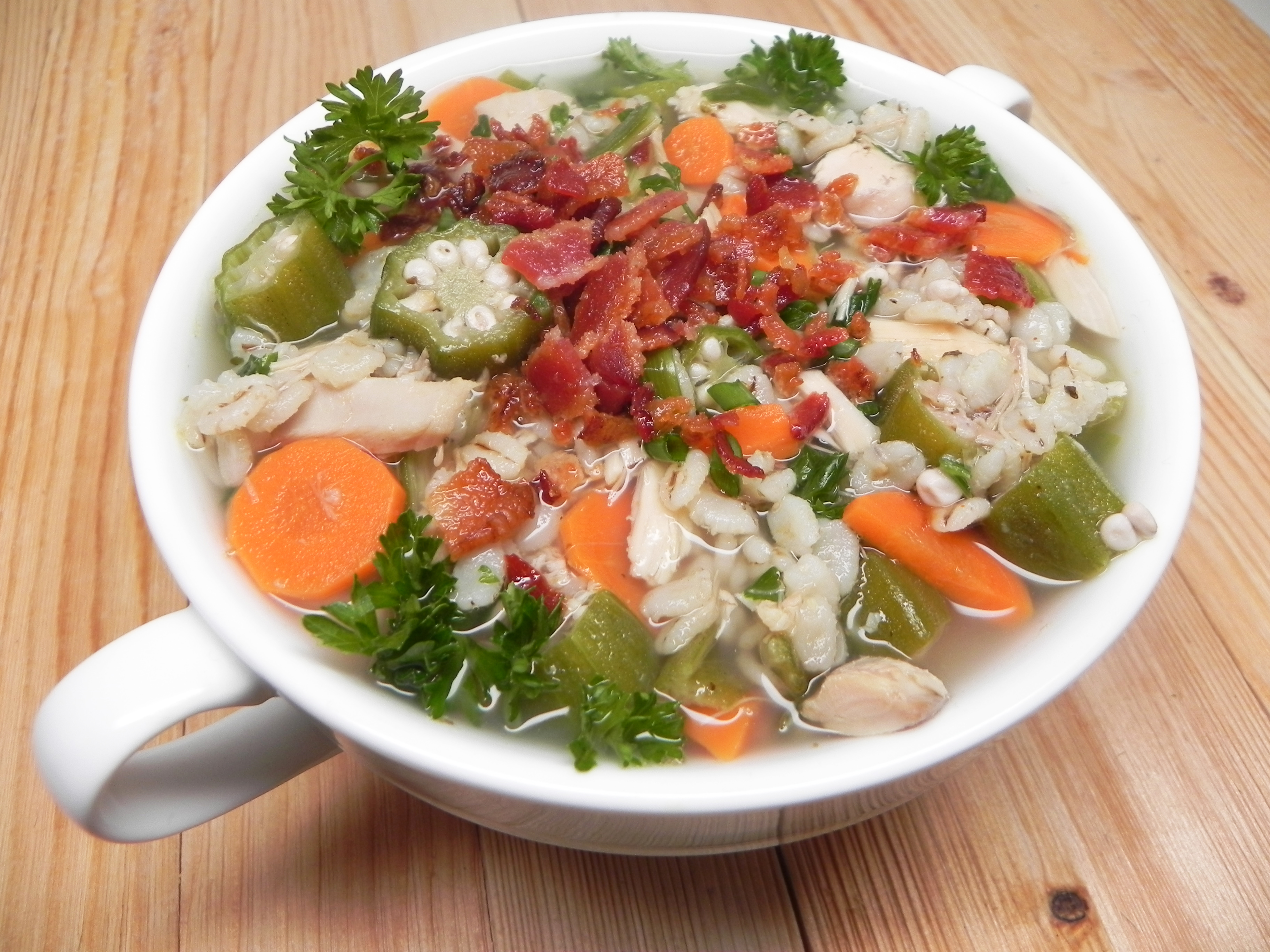 Turkey and Okra Soup with Barley and Bacon
